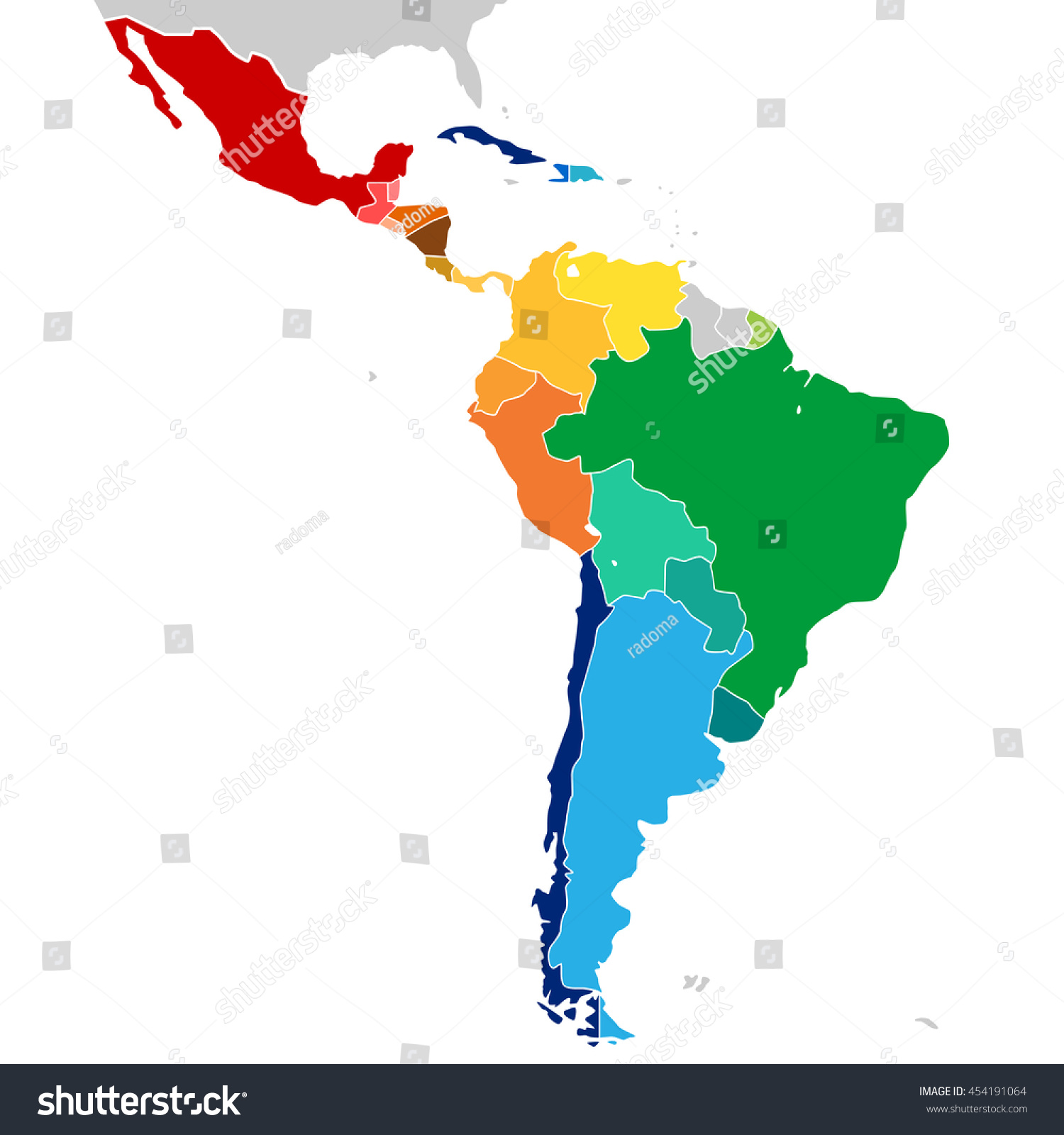 Colorful Countries Latin America Simplified Vector Stock Vector ...