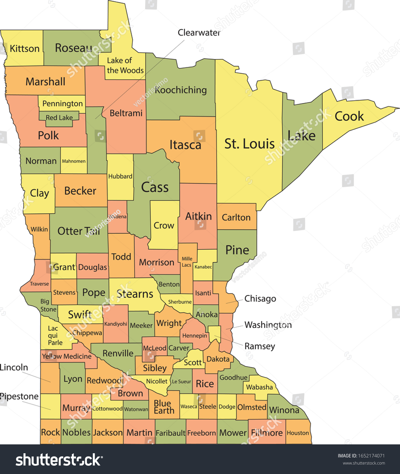 Colorful County Map Counties Names Us Stock Vector (Royalty Free ...