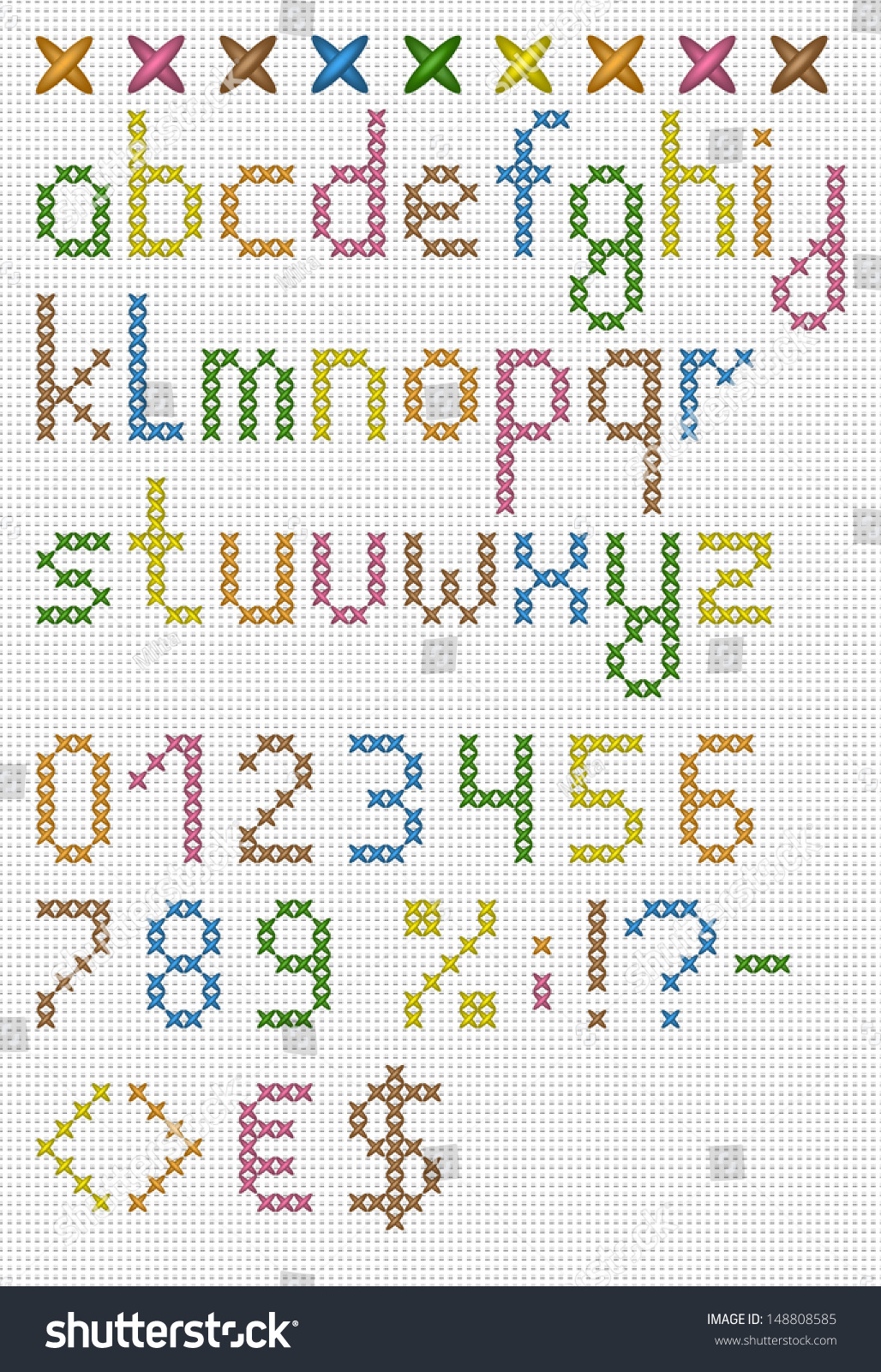 Colorful Cross Stitch Lowercase English Alphabet With Numbers And ...