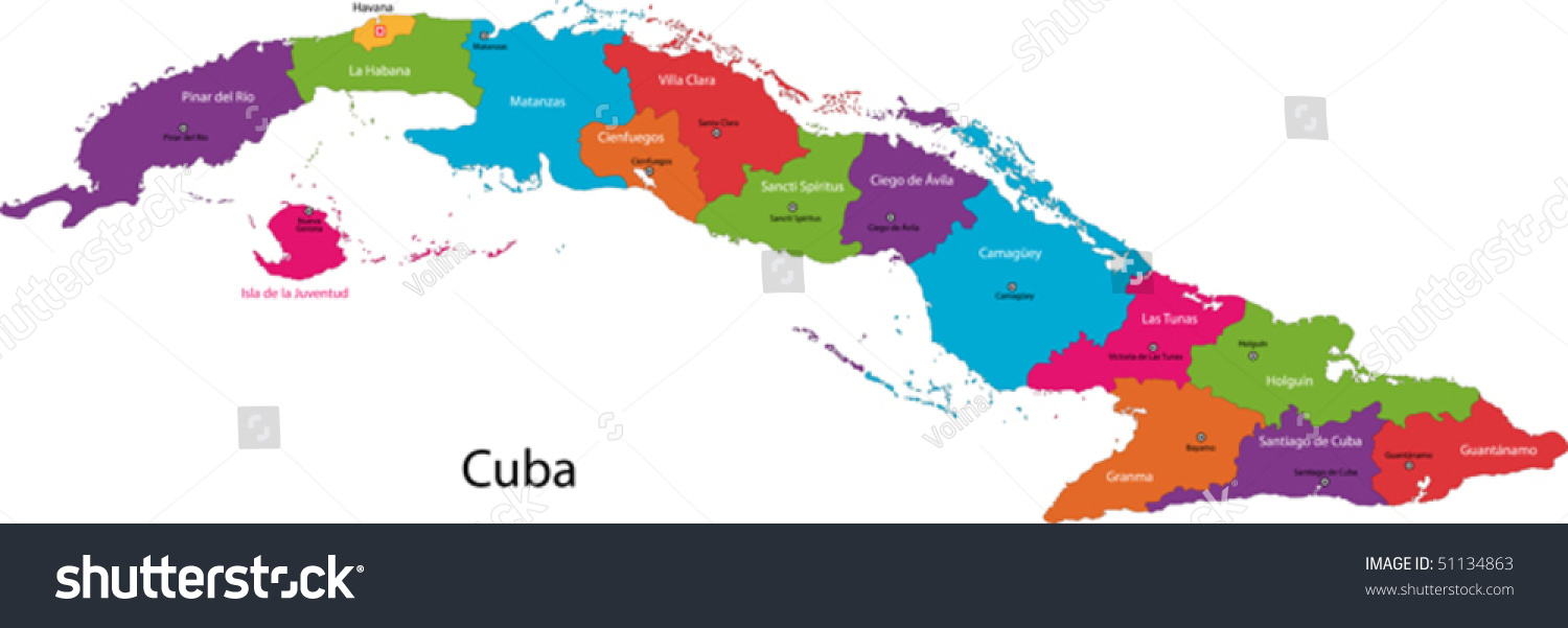 Colorful Cuba Map Provinces Capital Cities Stock Vector (Royalty Free ...