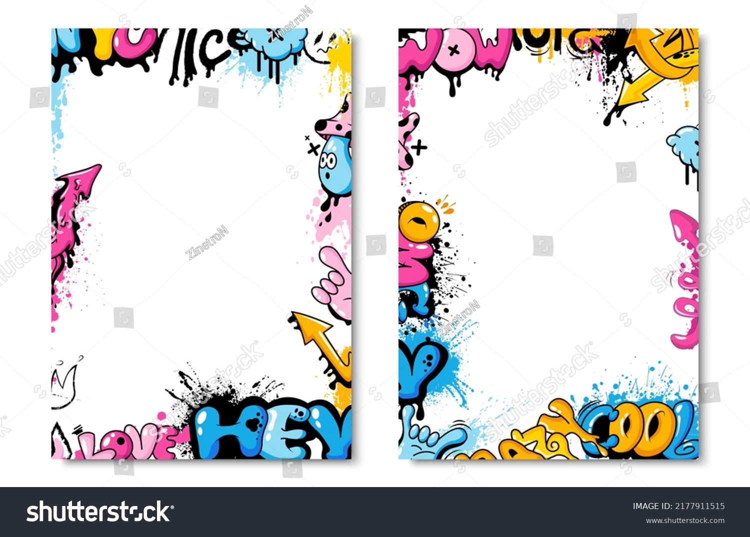 SVG of Colorful cute graffiti frame, poster or poster layout, art covers. Graphic set of street art with tags and graffiti with effect. A collection of street art background images. Vector illustration svg