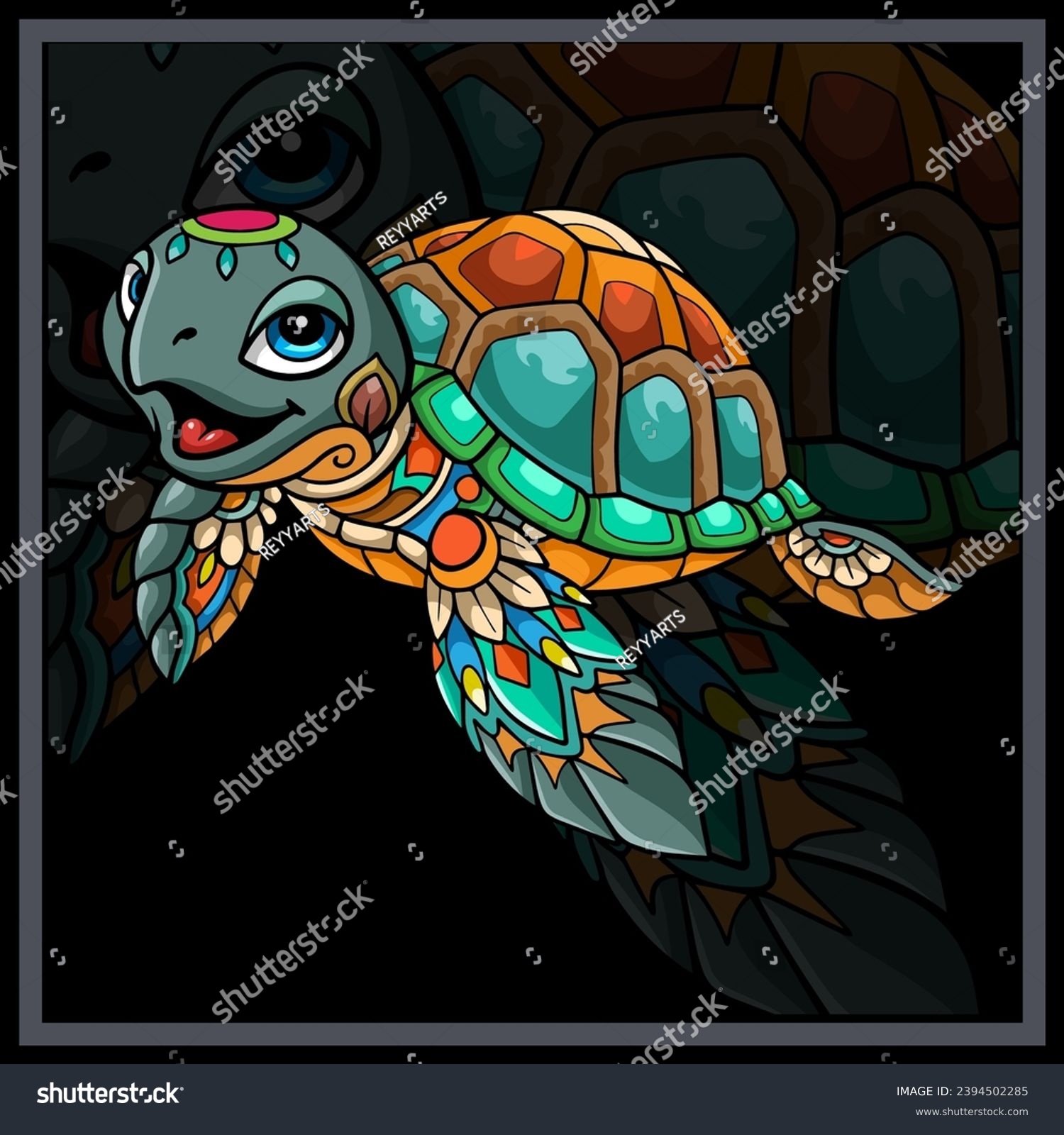 SVG of Colorful Cute sea Turtle mandala arts. svg