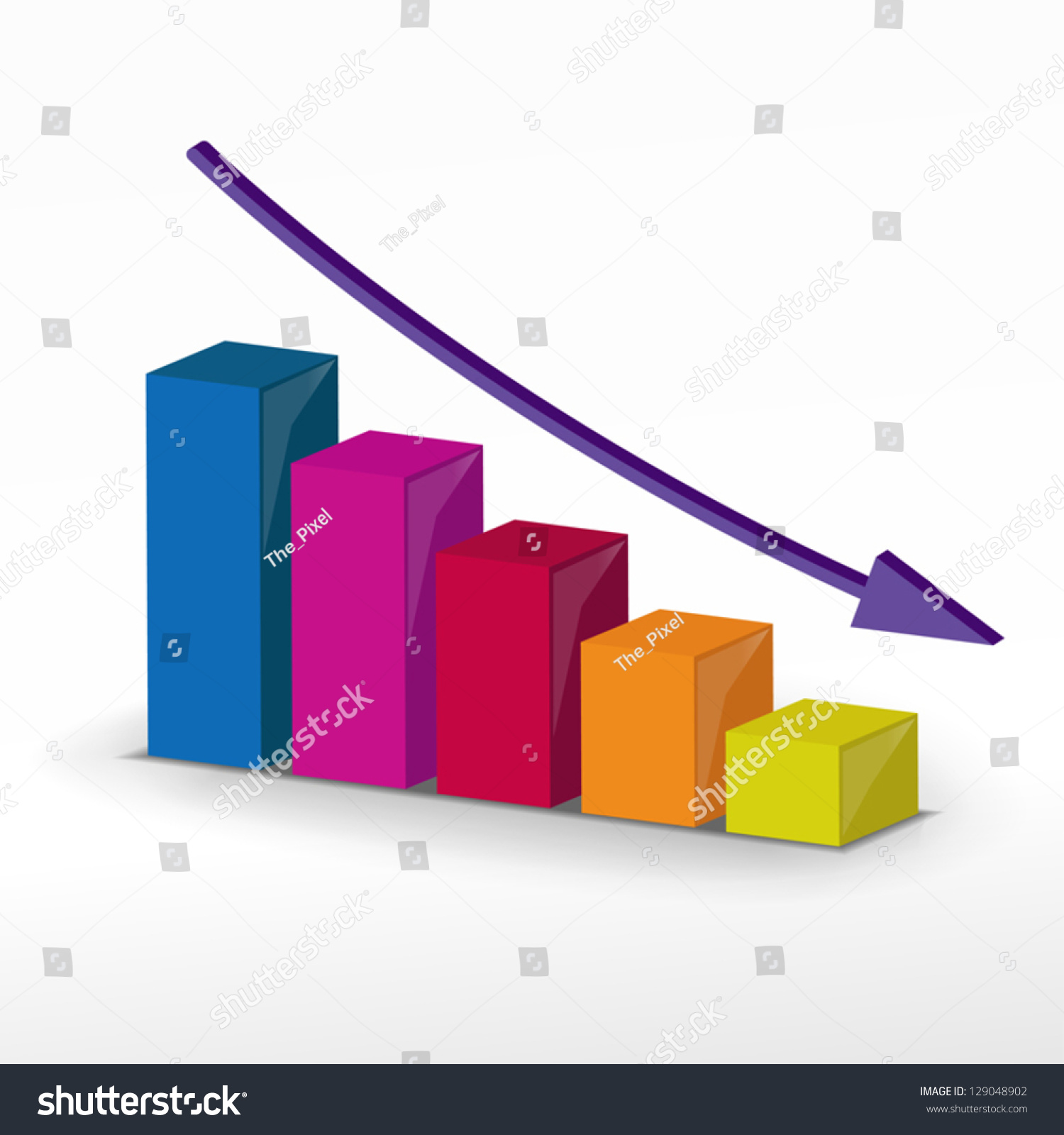 Colorful 3d Business Decline Graph Stock Vector Illustration 129048902 ...