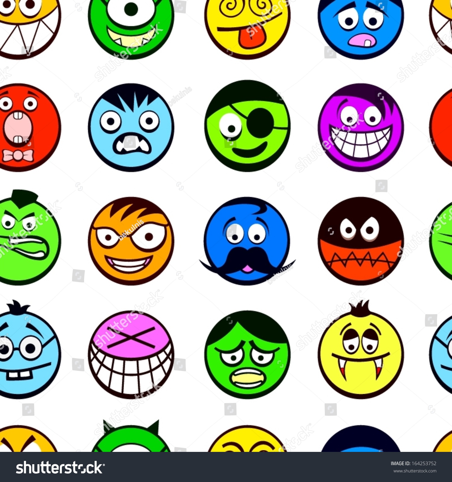 Colorful Emoticons Seamless Pattern. Stock Vector Illustration ...