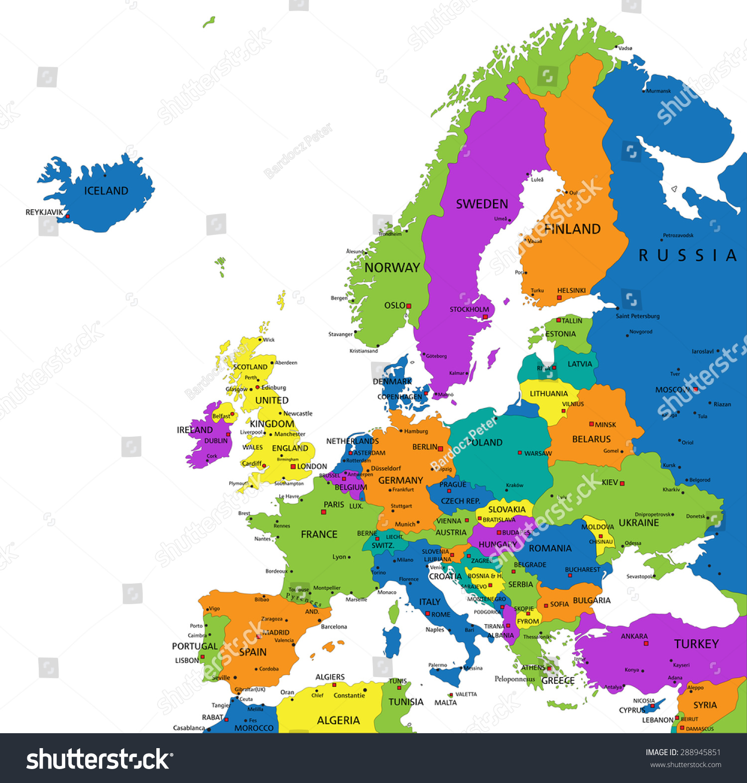 Colorful Europe Political Map Clearly Labeled Stock Vector (Royalty ...