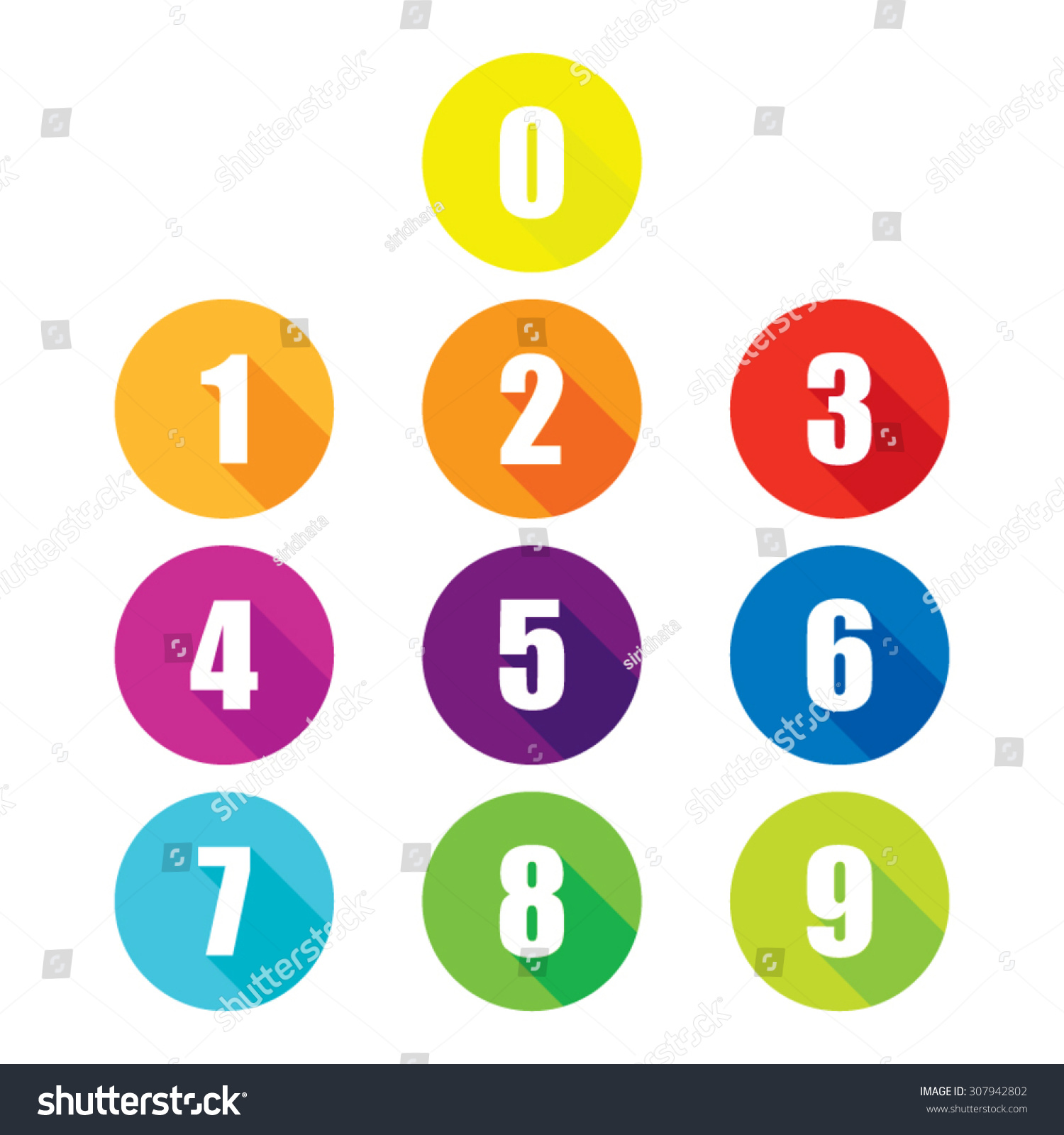 Colorful Flat Number Icons Long Shadow Stock Vector 307942802 ...