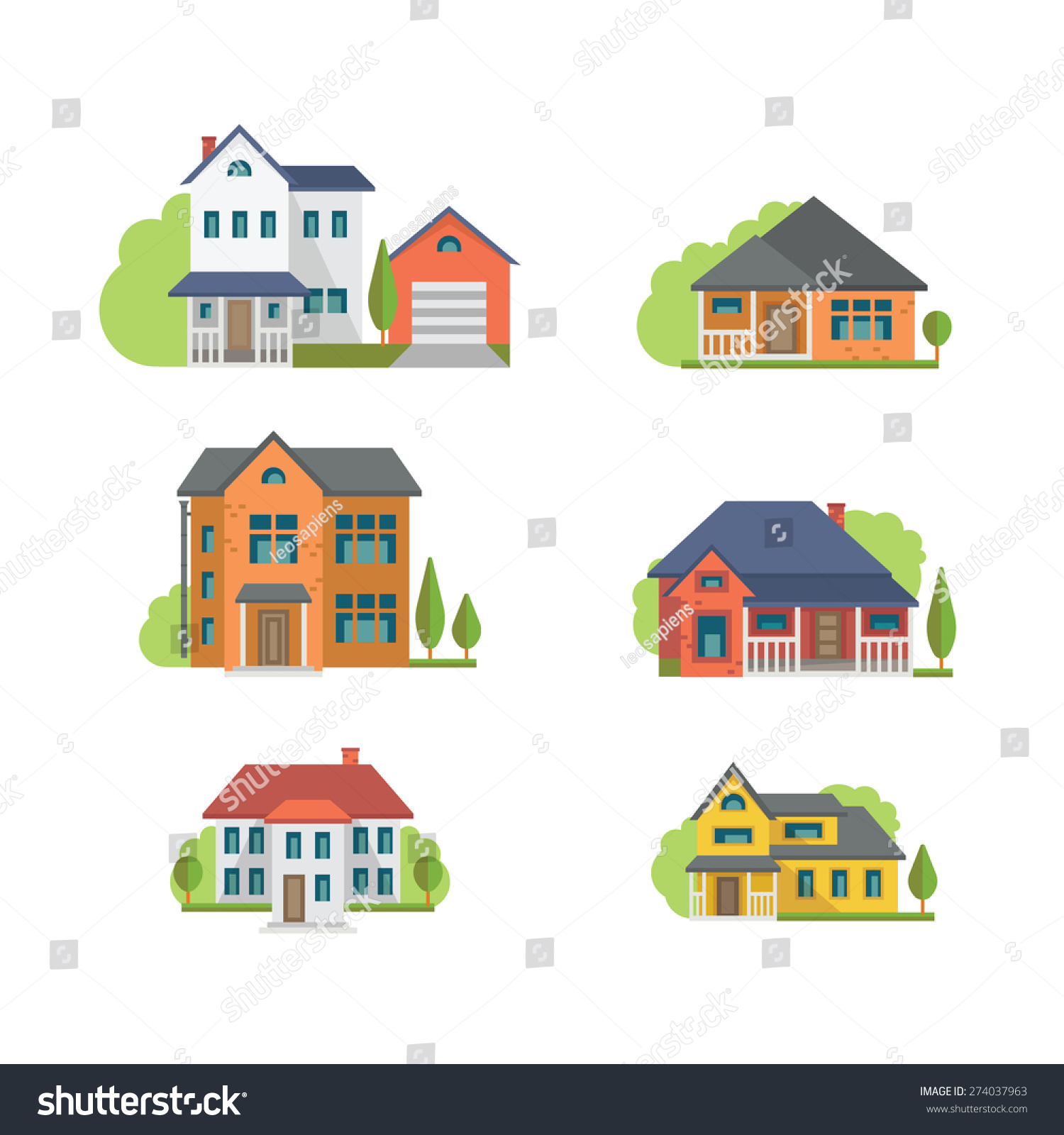 SVG of Colorful Flat Residential Houses, eps 10 no transparencies.  svg