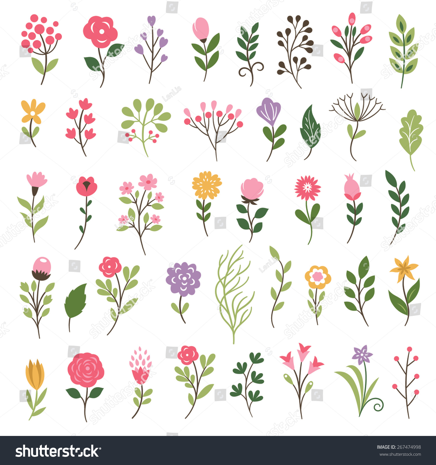 SVG of Colorful floral collection with   flowers and leaves svg