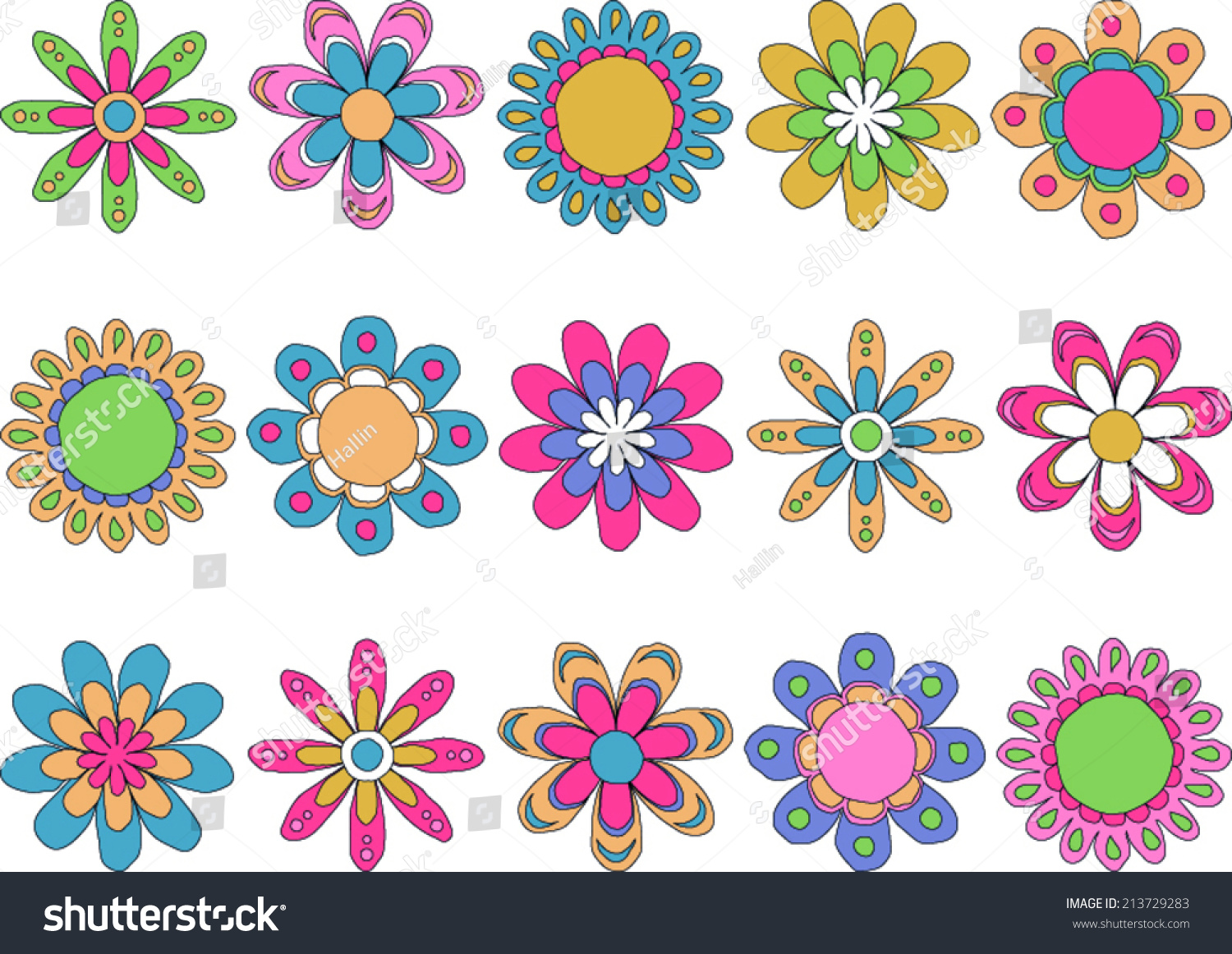 Colorful Flower Drawings Stock Vector (royalty Free) 213729283