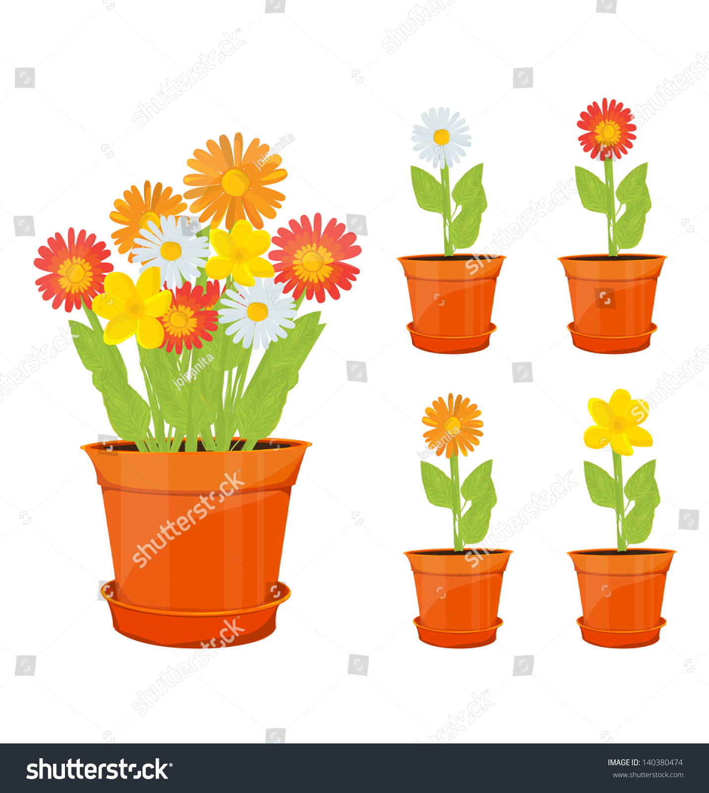 Colorful Flowers Pots Stock Vector Shutterstock