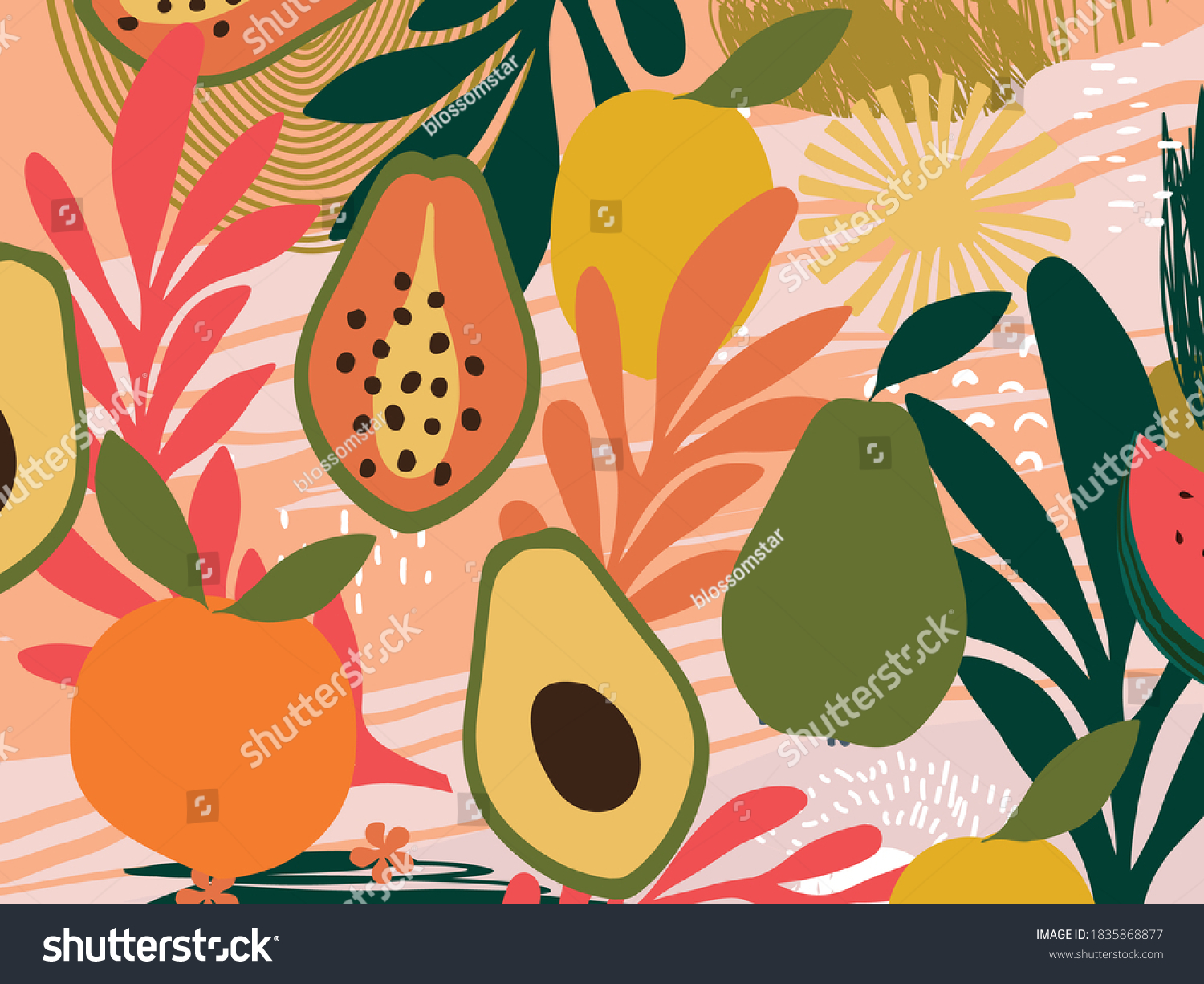 Colorful Fruits Leaves Poster Background Vector Stock Vector (Royalty ...