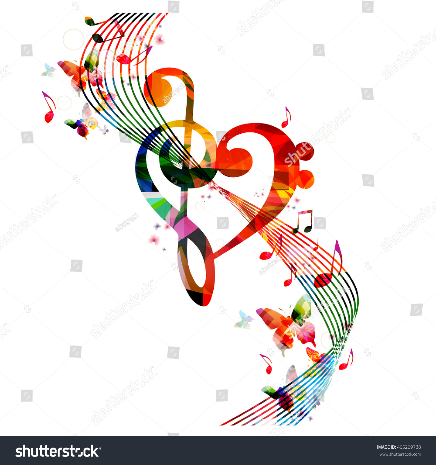 Colorful Gclef Heart Music Notes Butterflies Stock Vector (Royalty Free ...