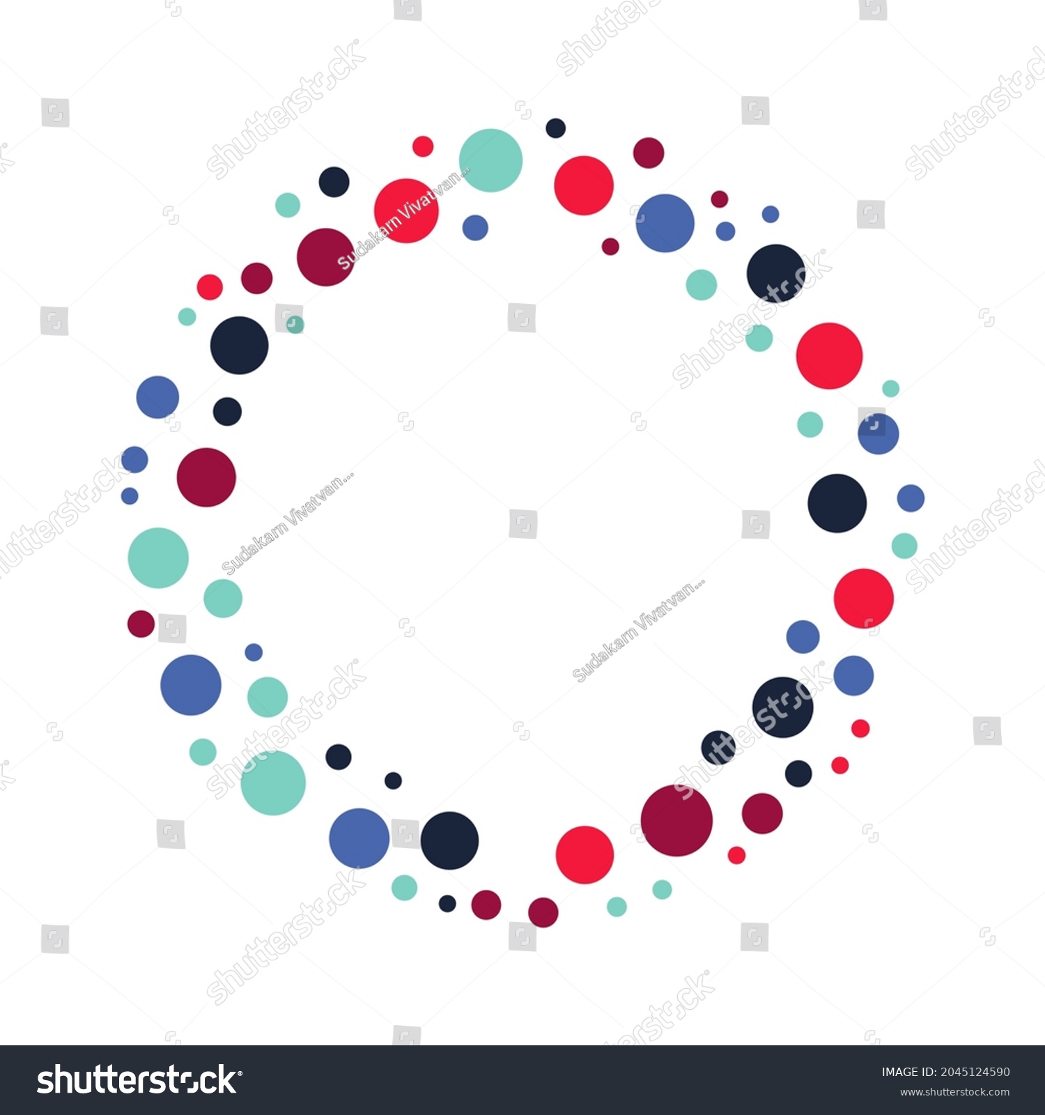 SVG of Colorful geometric circle frame - wreath. Abstract vector background with colorful circle shapes consisting of spherical geometric particles. Circle dot frames colorful dot halftone. svg