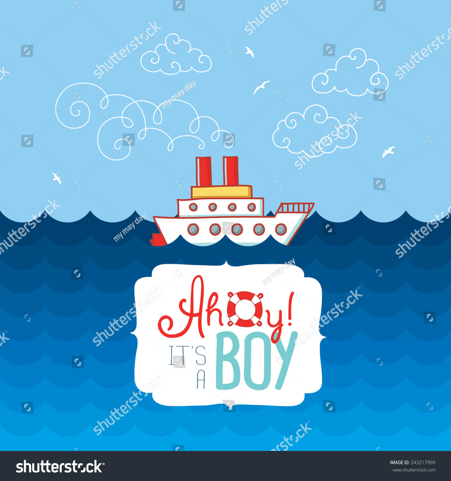 SVG of Colorful greeting card for boy's birthday in marine style svg