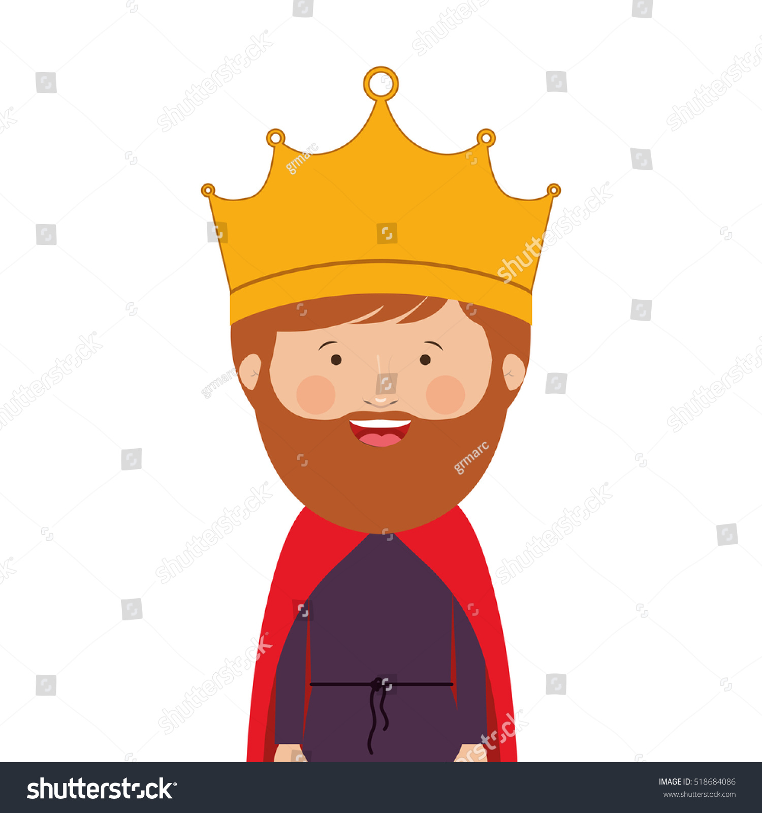 Colorful Half Body King With Crown And Beard Stock Vector Illustration ...