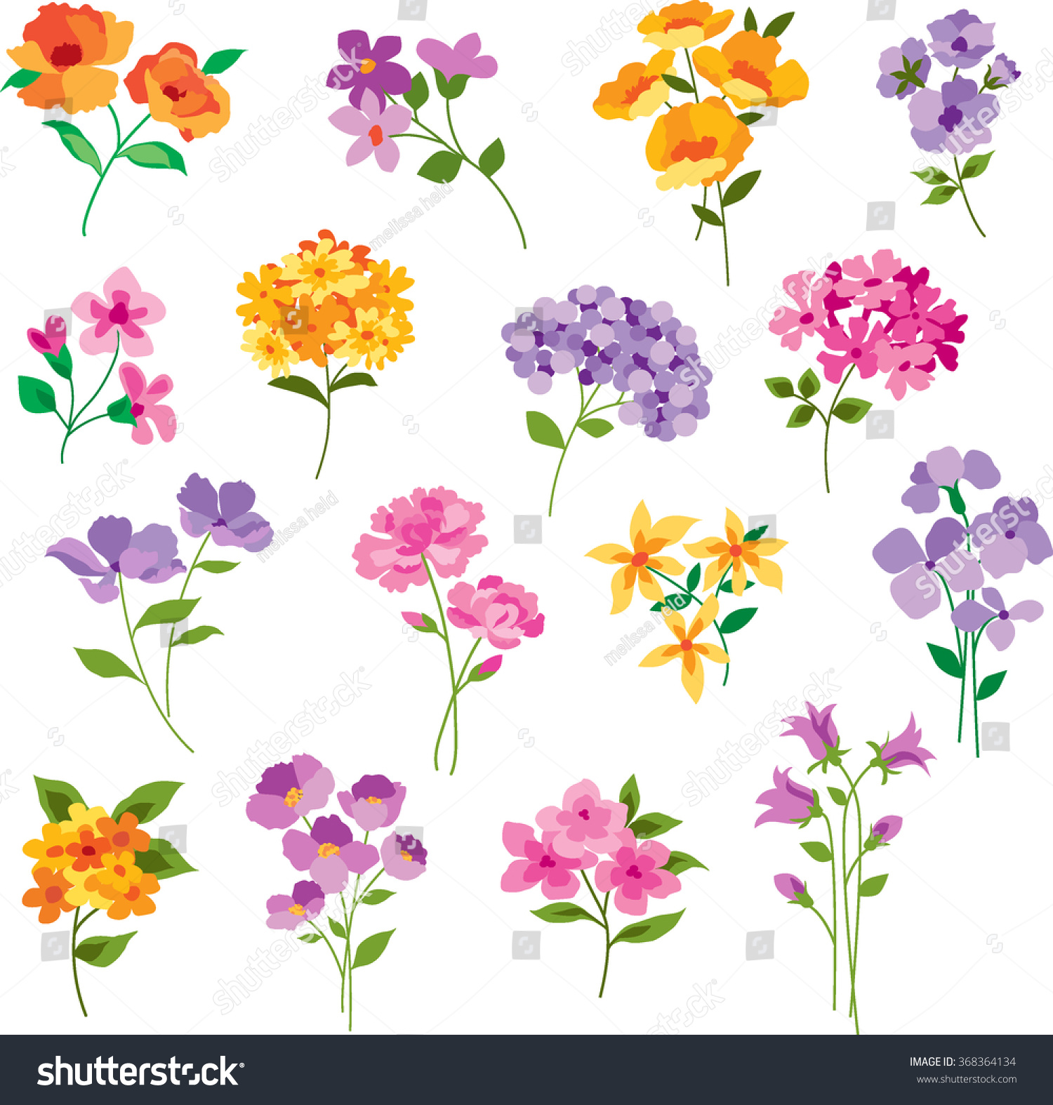 Colorful Hand Drawn Flowers Stock Vector (Royalty Free) 368364134