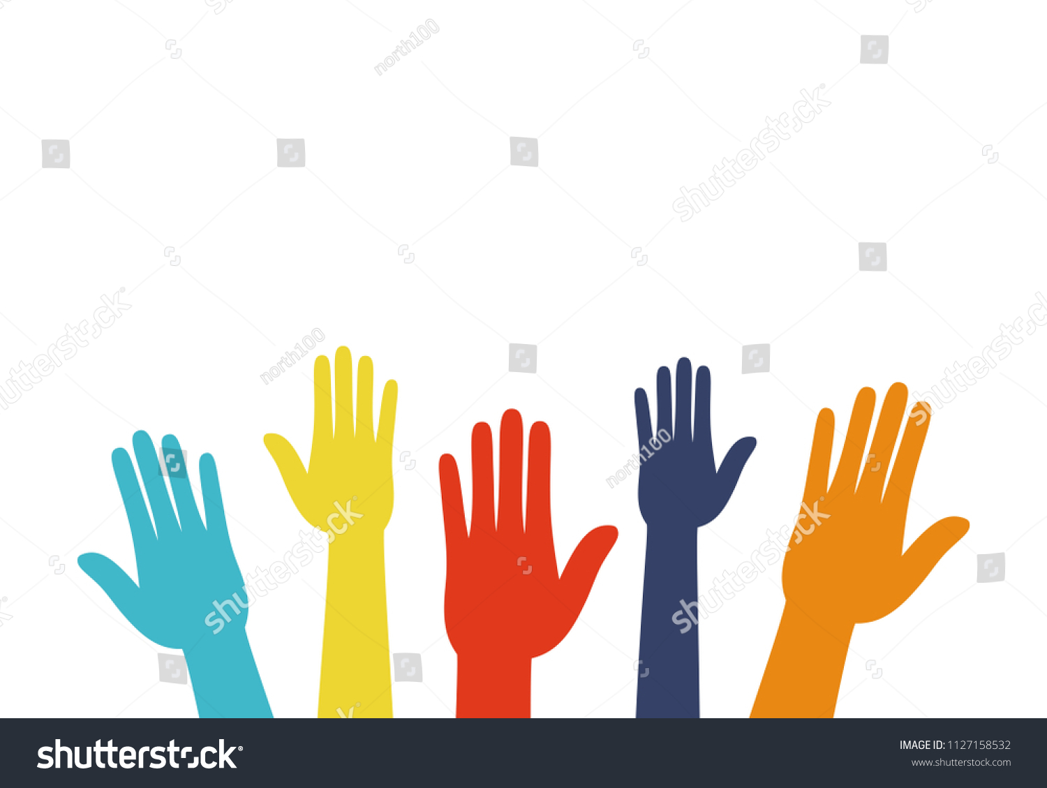 Colorful Hands Raised Upwards Stock Vector (Royalty Free) 1127158532