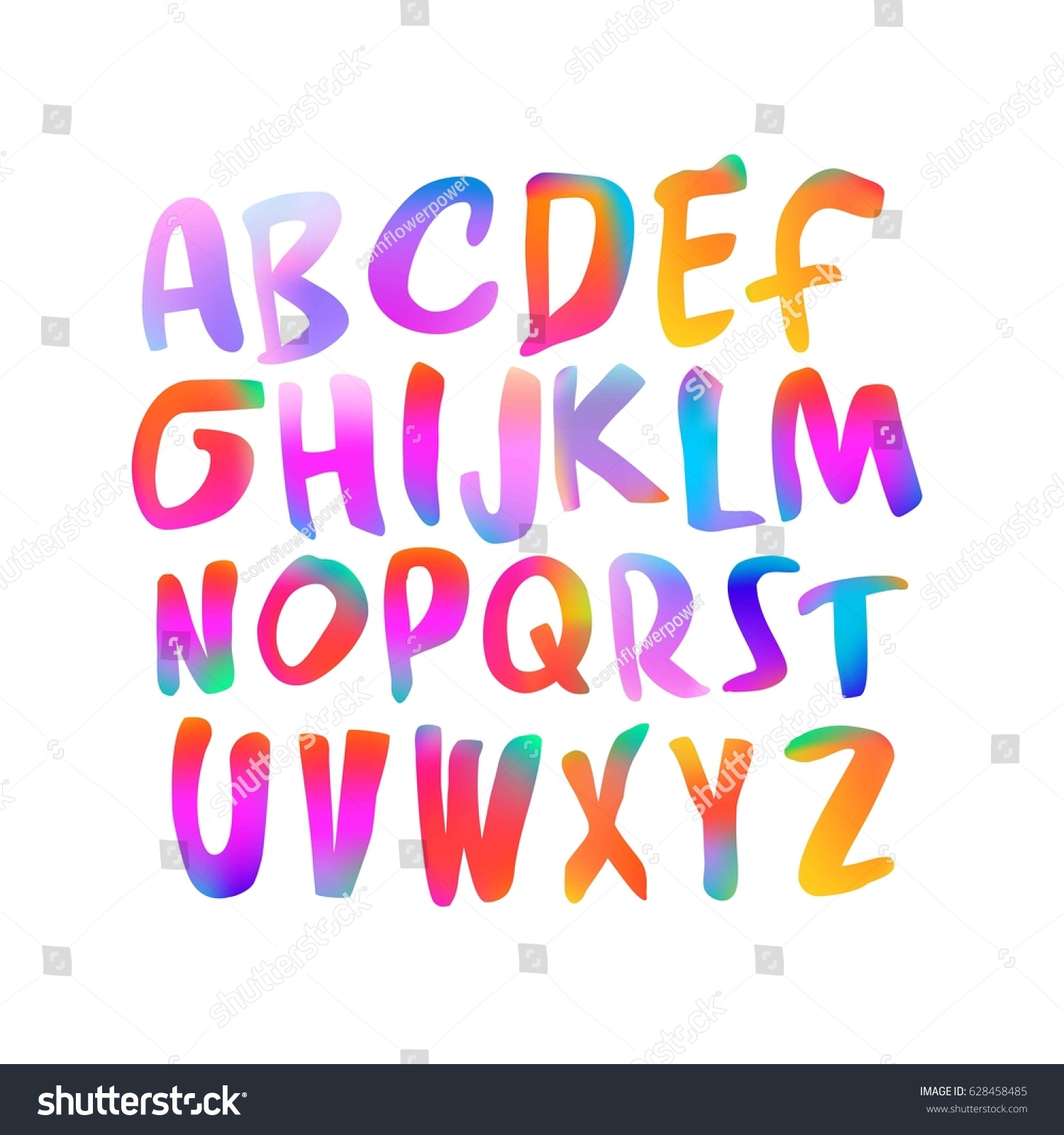Colorful Handwritten Script Font Alphabet Vector Stock