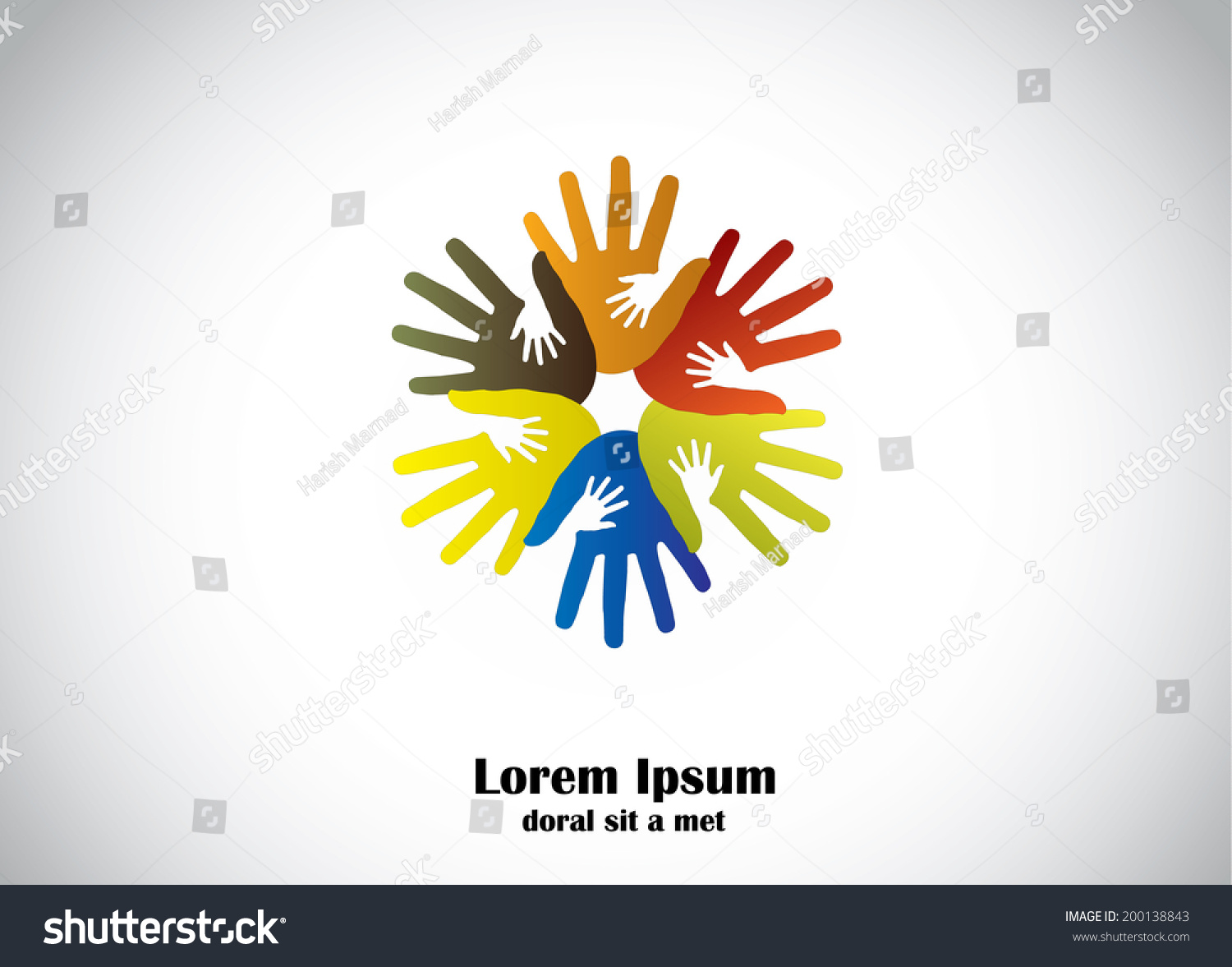Colorful Human Hands Support Young Children Hands Abstract Art. Four ...