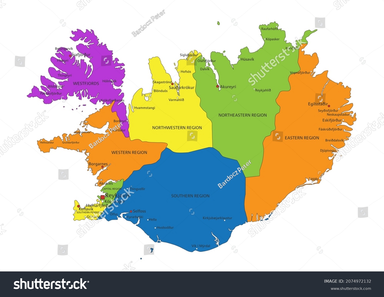 Colorful Iceland Political Map Clearly Labeled Stock Vector (Royalty ...