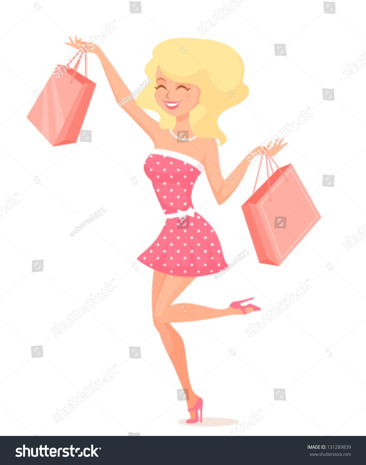 stock vector colorful illustration of a happy cartoon girl shopping 131289839