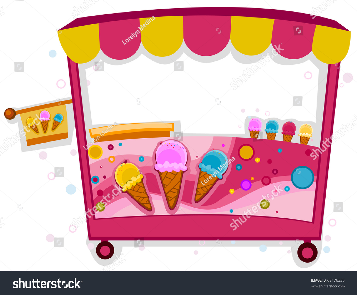 Colorful Illustration Of An Ice Cream Stall - Vector - 62176336 ...