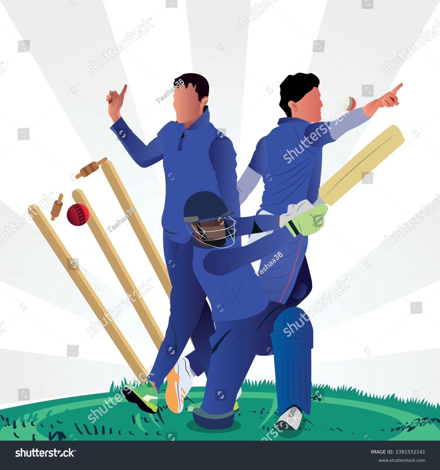 SVG of Colorful illustration of batsmen player, baller playing cricket svg