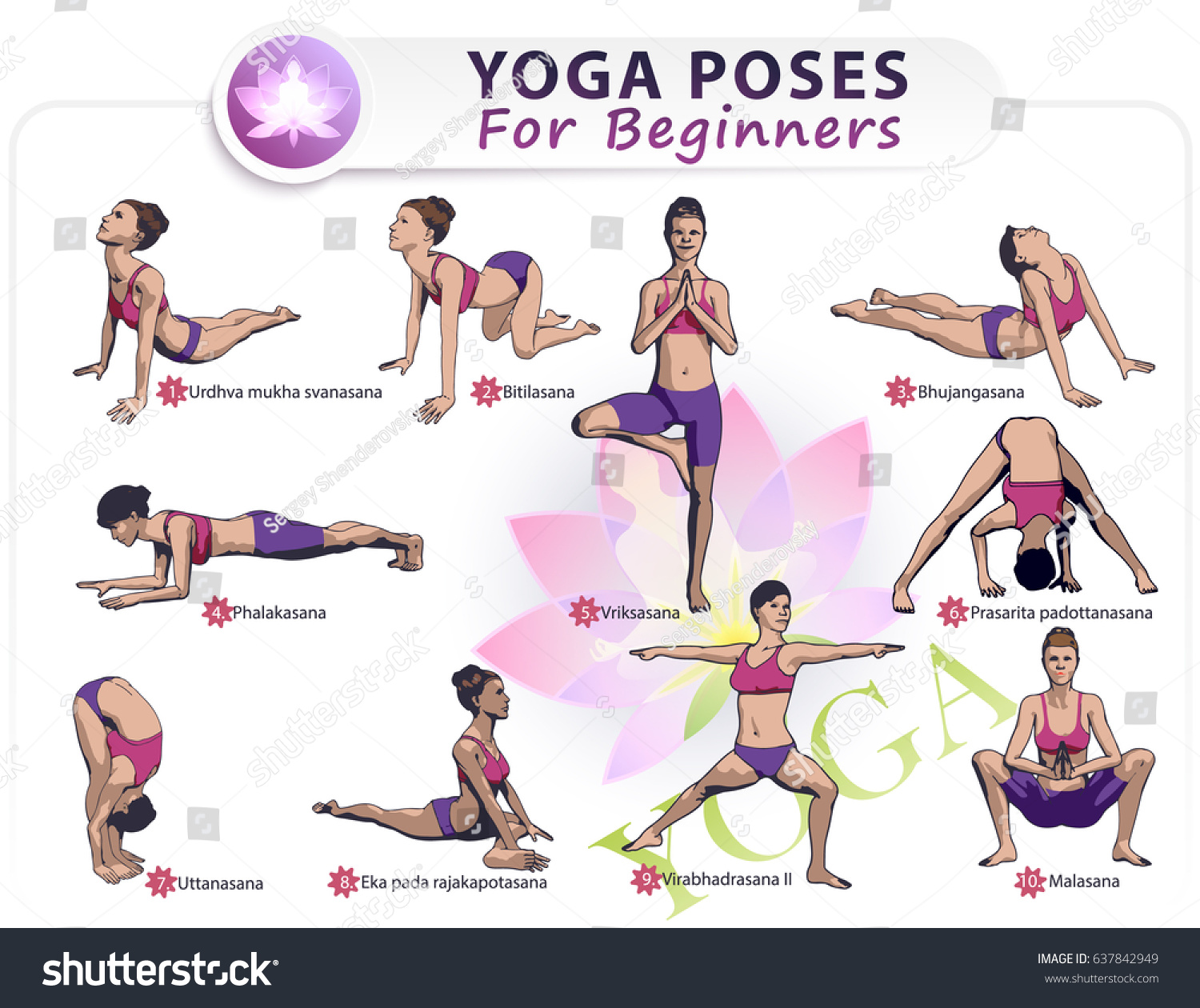 Colorful Illustration Set 10 Poses Yoga Stock Vector (royalty Free 