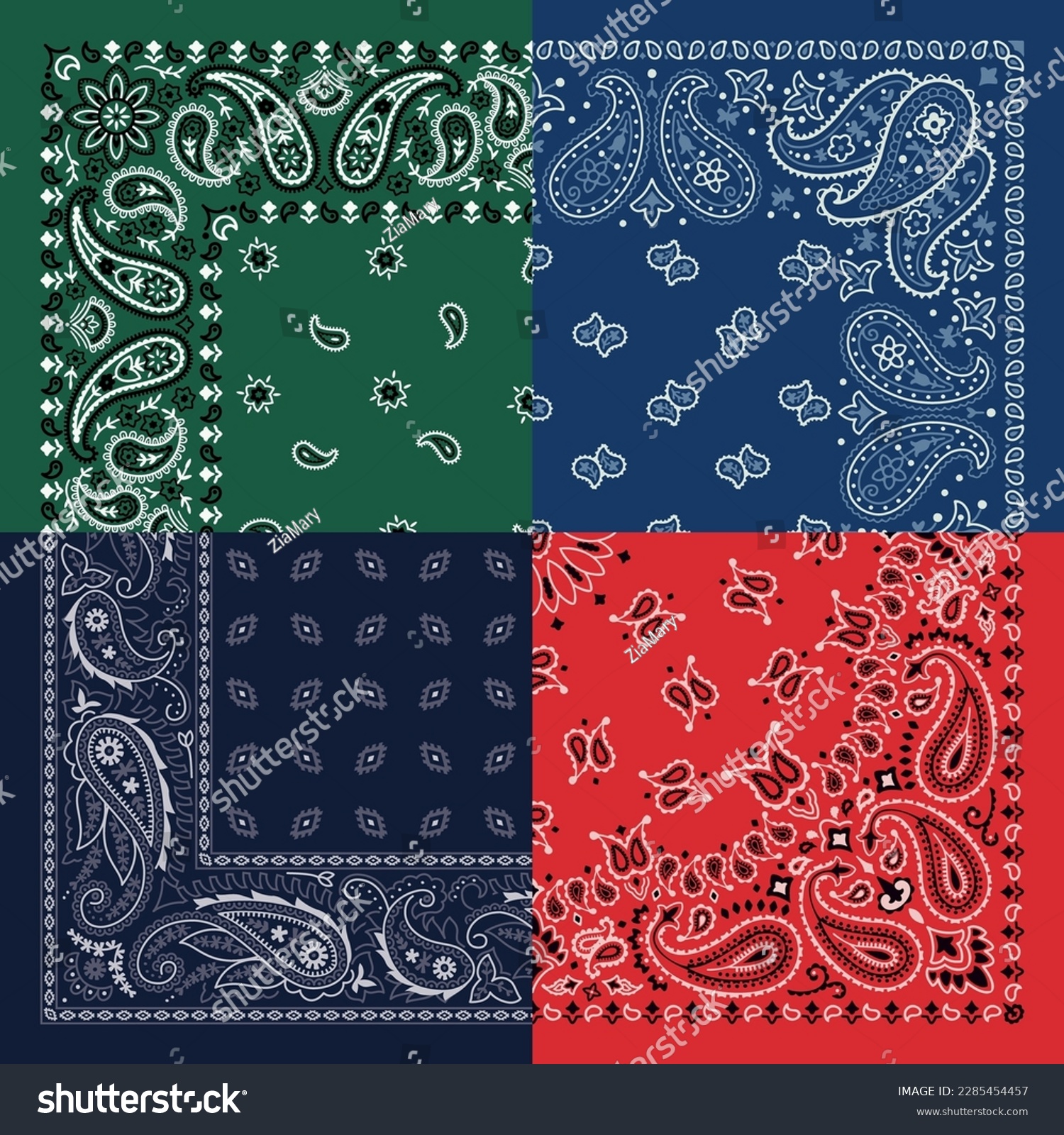 SVG of Colorful kerchief quad split paisley bandana fabric  patchwork vintage vector pattern svg