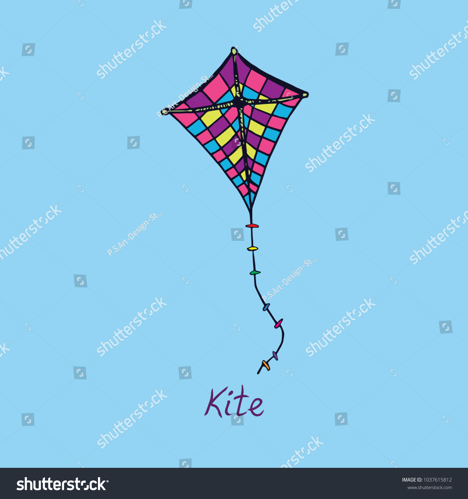 Colorful Kite Outline Inscription Hand Drawn Stock Vector Royalty