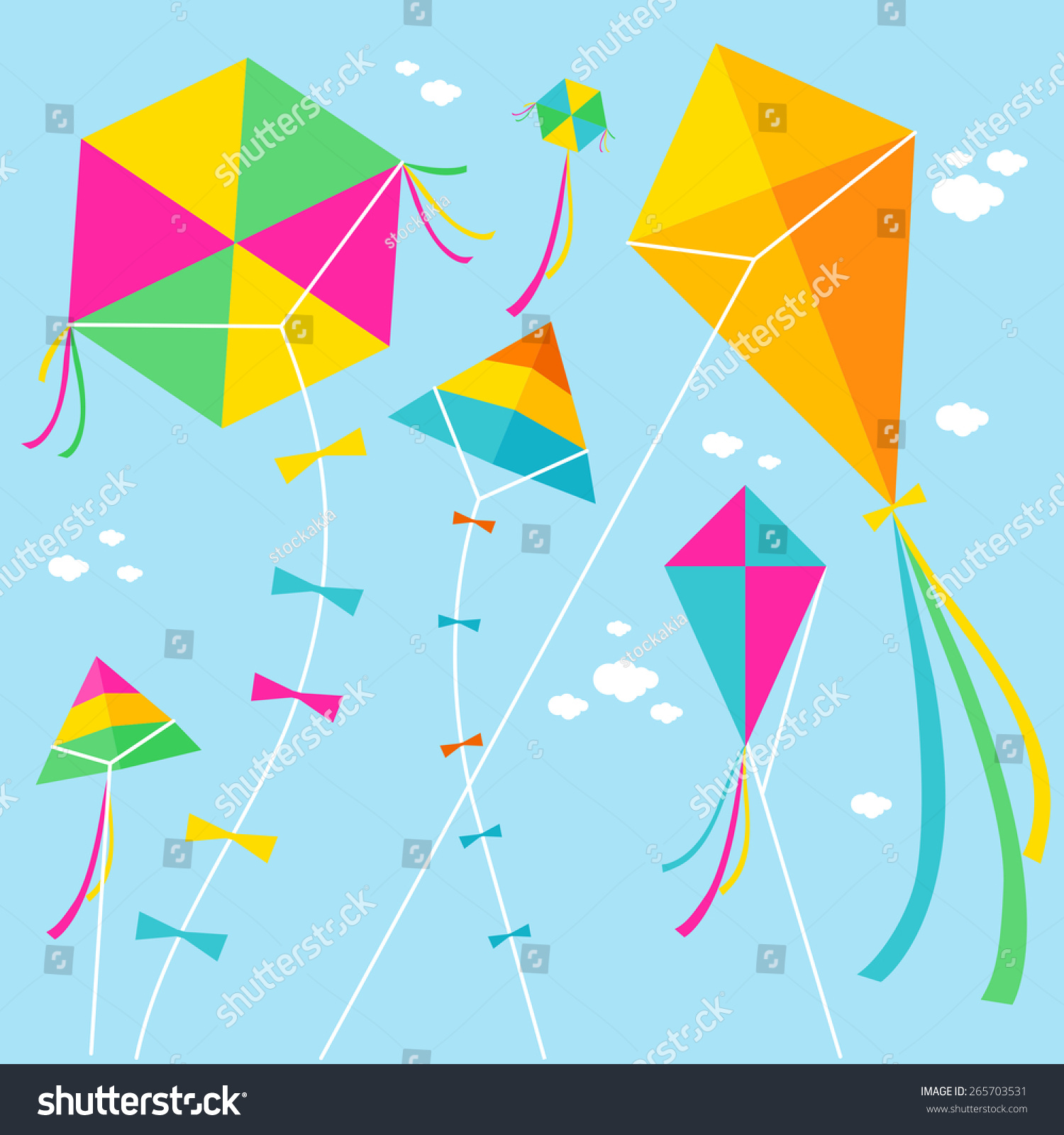 SVG of Colorful kites and clouds in the sky. Vector illustration svg