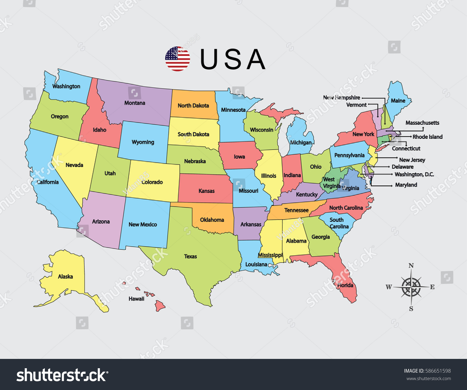 Colorful Map United States America On Stock Vector (Royalty Free) 586651598