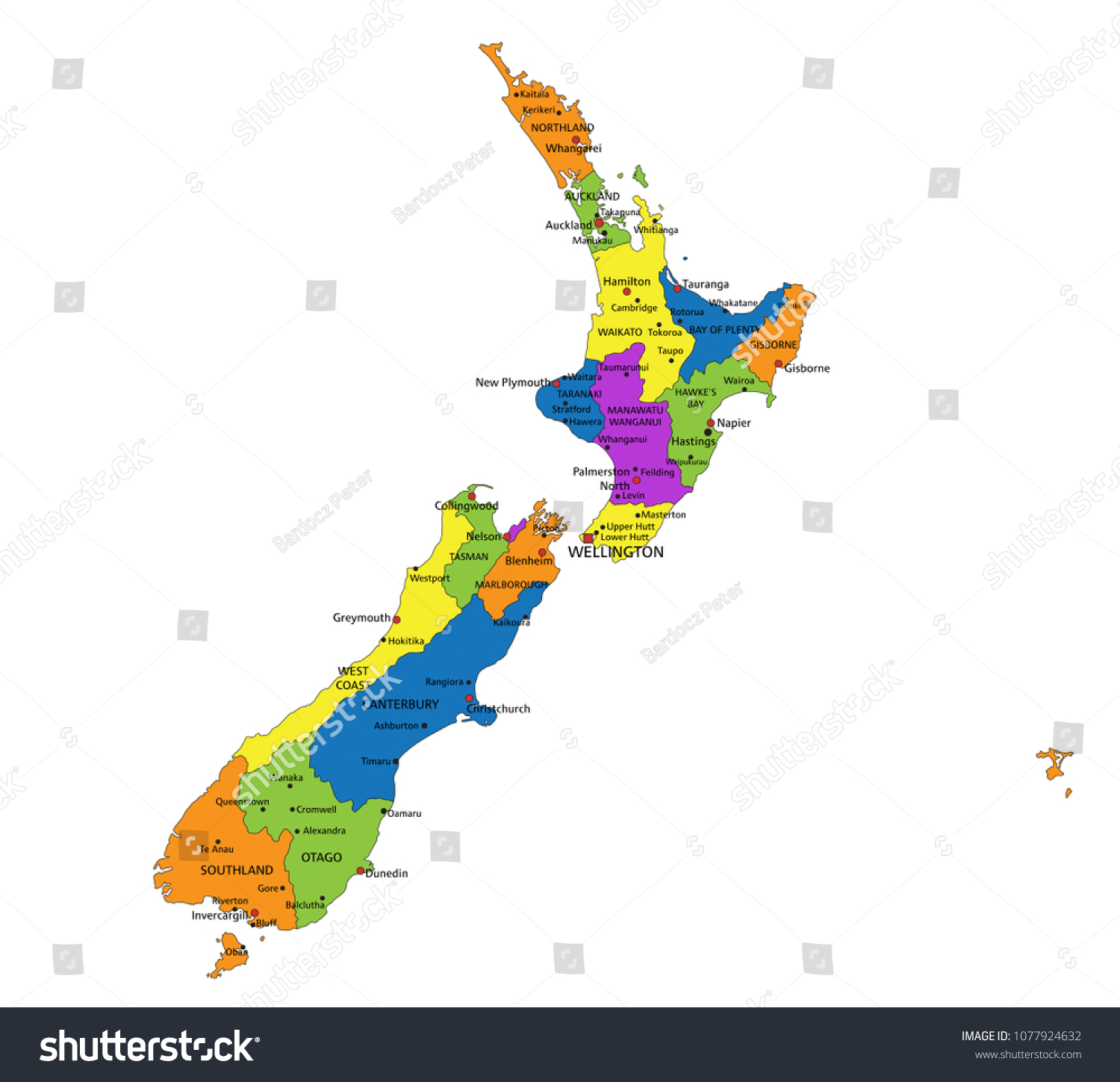 Colorful New Zealand Political Map Clearly Stock Vector Royalty Free Stock Vector Colorful New Zealand Political Map With Clearly Labeled Separated Layers Vector Illustration 1077924632