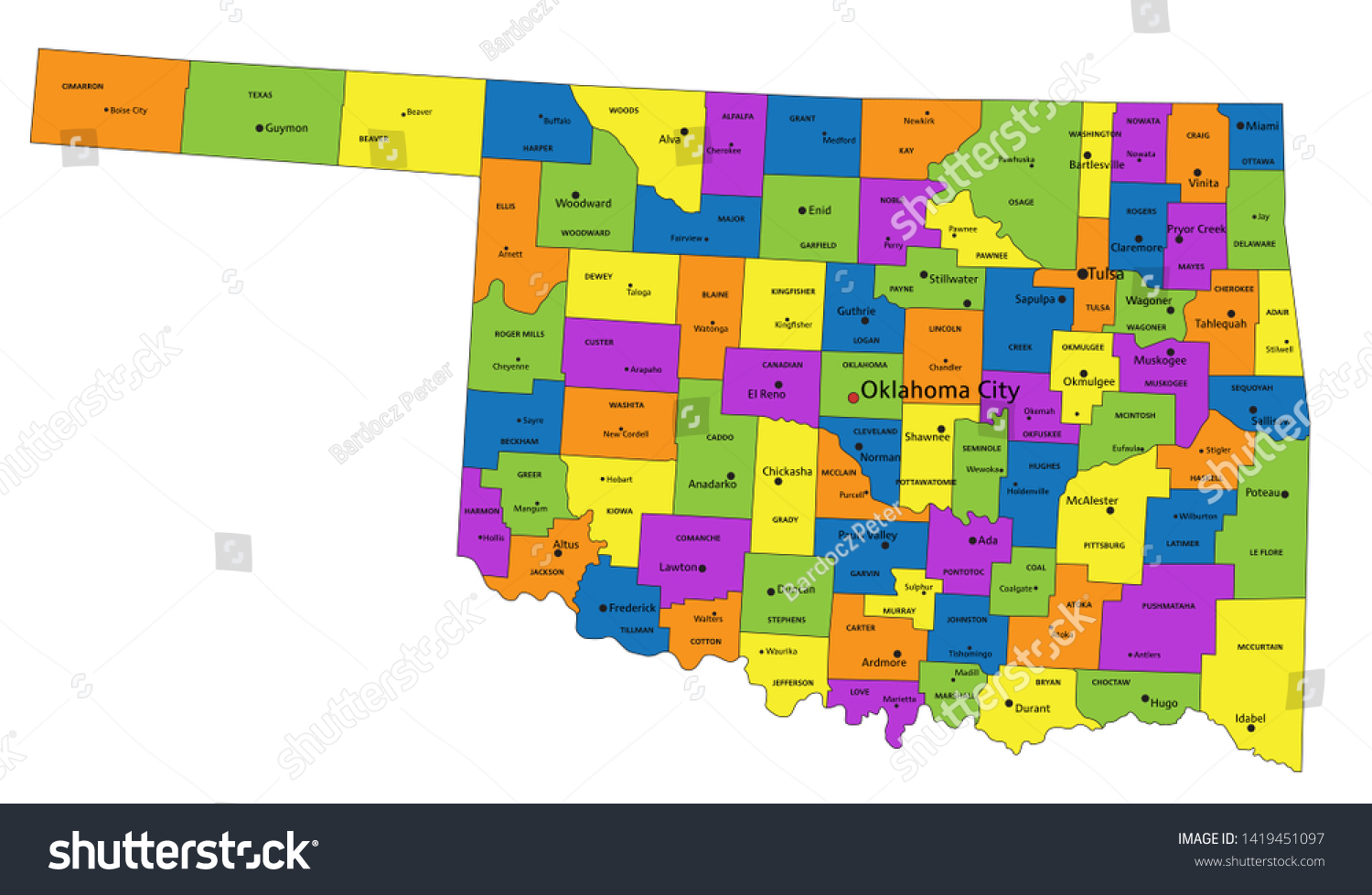 Colorful Oklahoma Political Map Clearly Labeled Stock Vector (Royalty ...