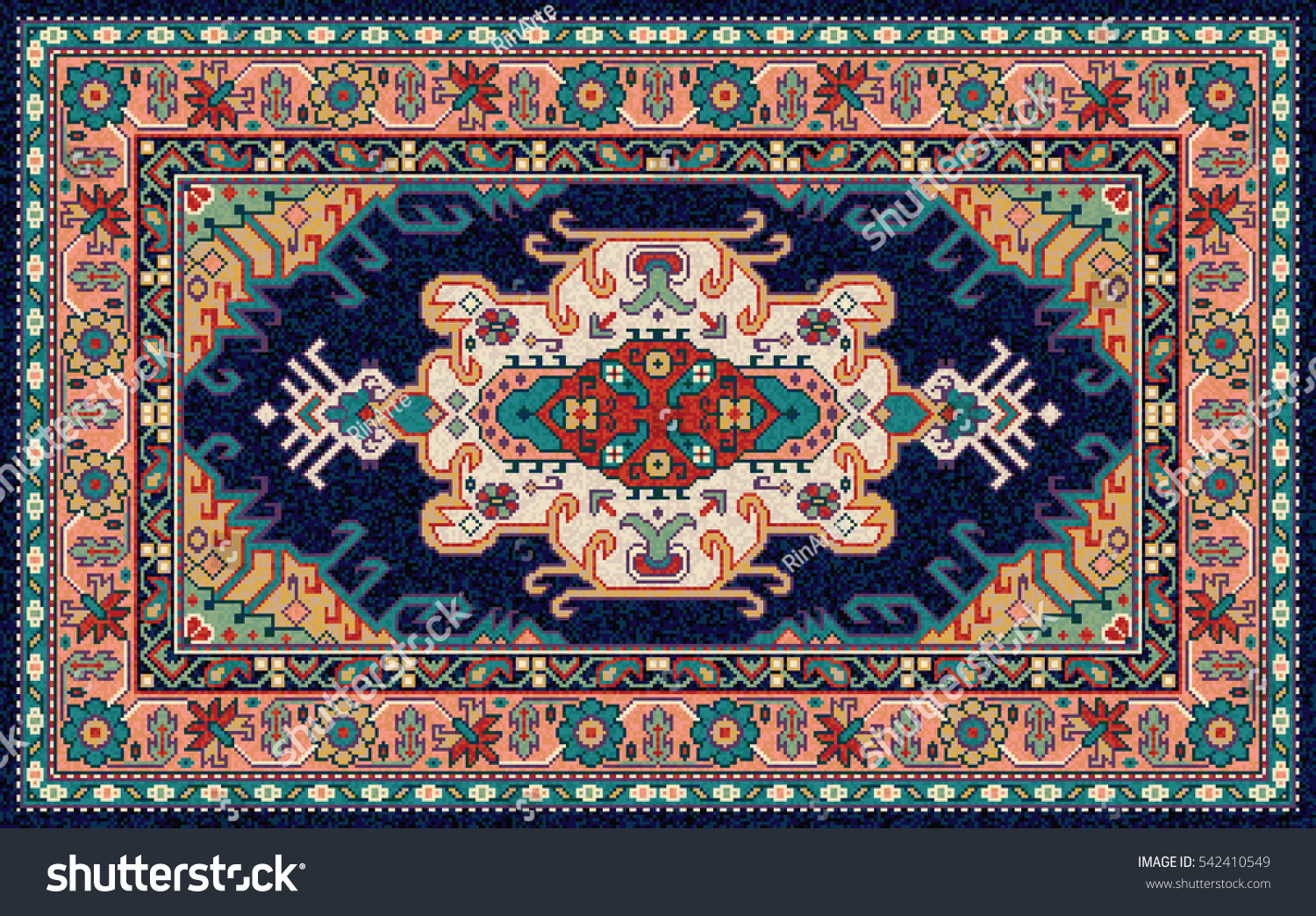 Colorful Oriental Mosaic Rug Traditional Folk Stock Vector 542410549