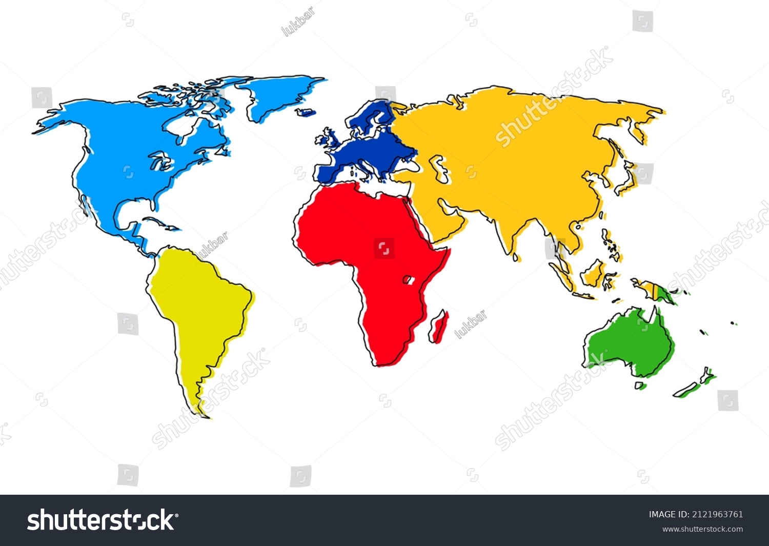 Colorful Outlined World Map Divided Into Stock Vector (Royalty Free ...