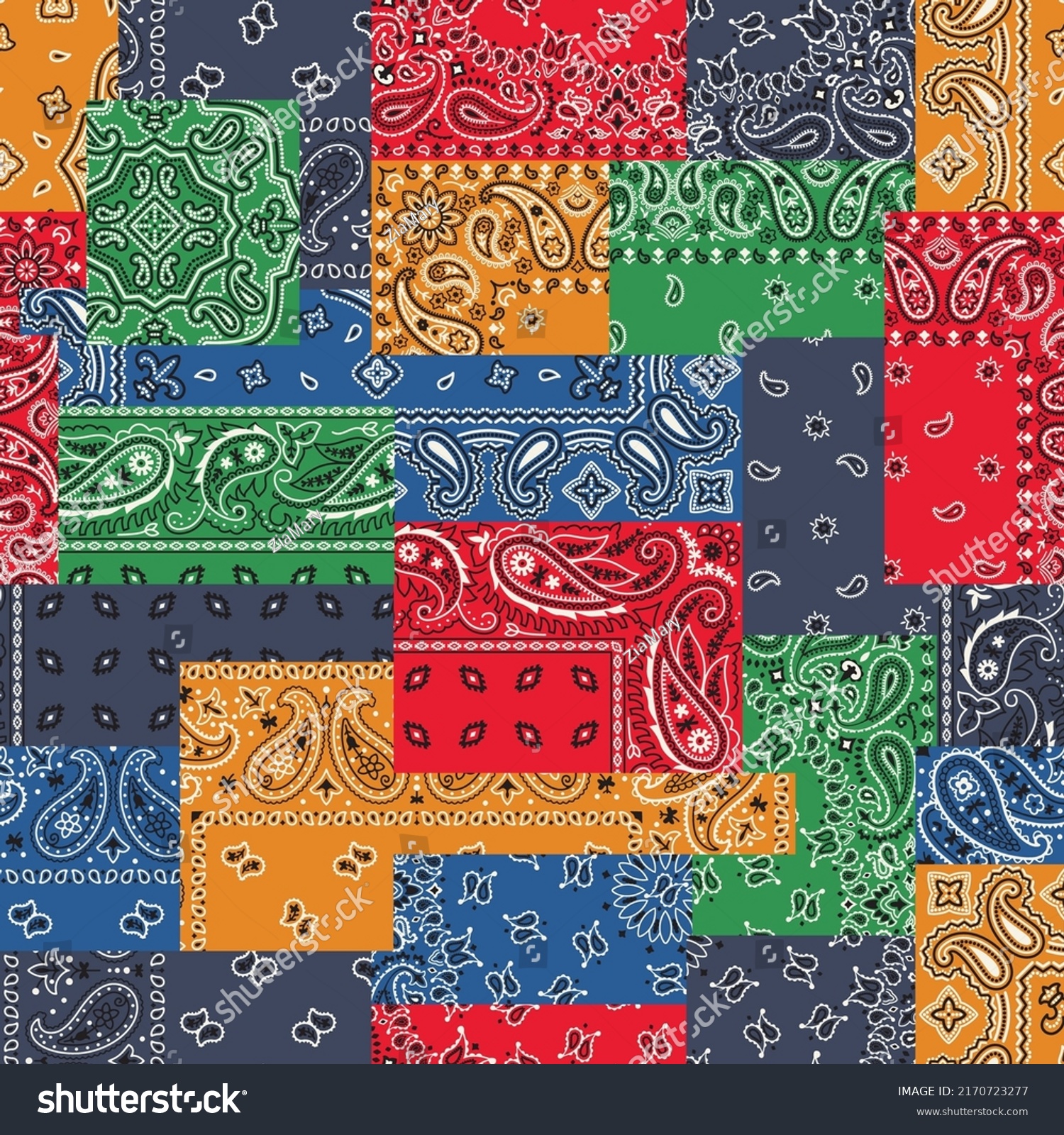 SVG of Colorful paisley bandana fabric patchwork abstract vector seamless pattern svg