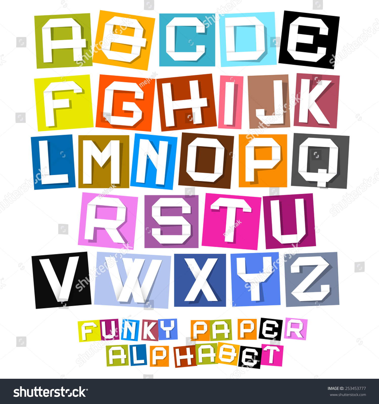 Colorful Paper Cut Vector Funky Alphabet Stock Vector 253453777