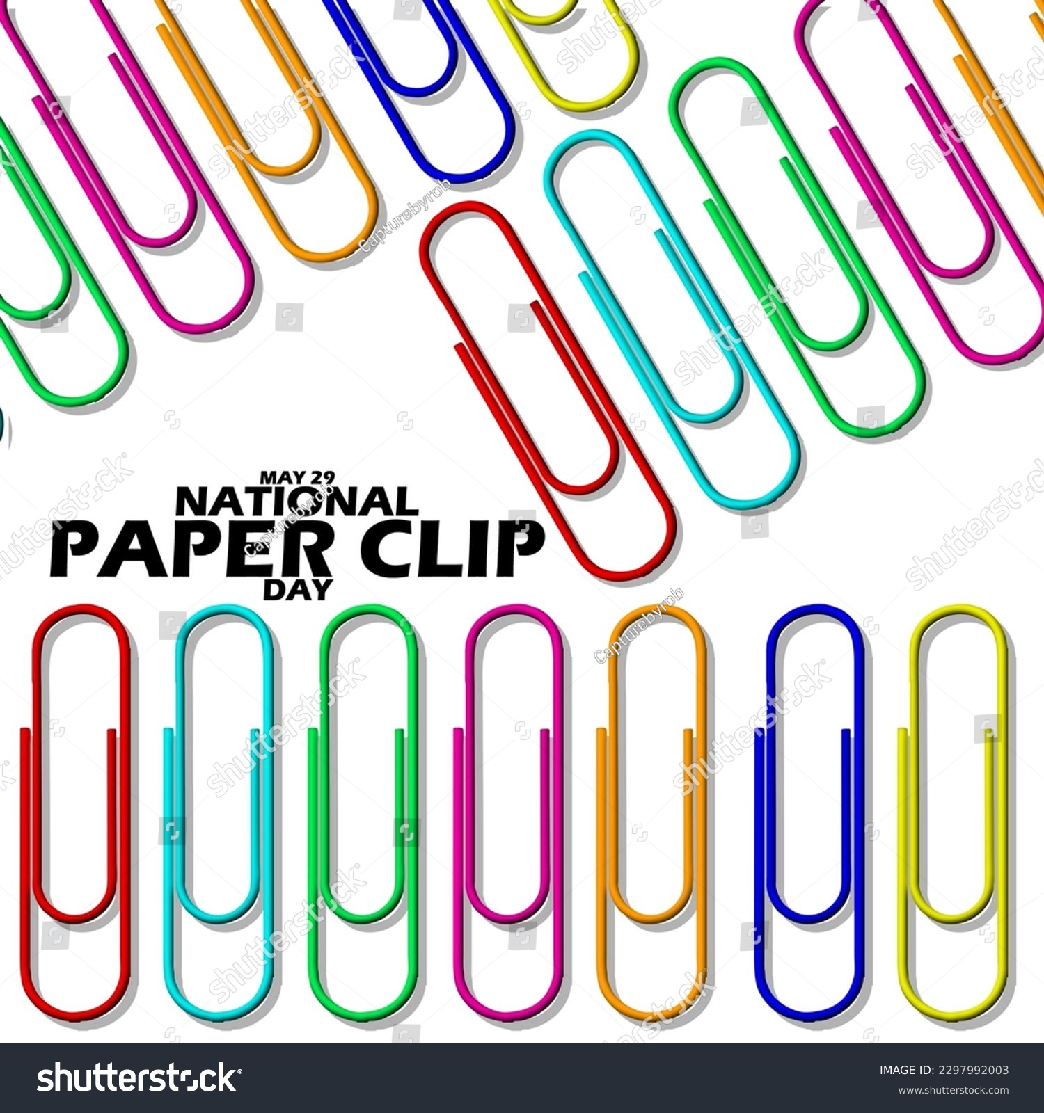 SVG of Colorful paperclips with bold text on white background to celebrate National Paperclip Day on May 29 svg