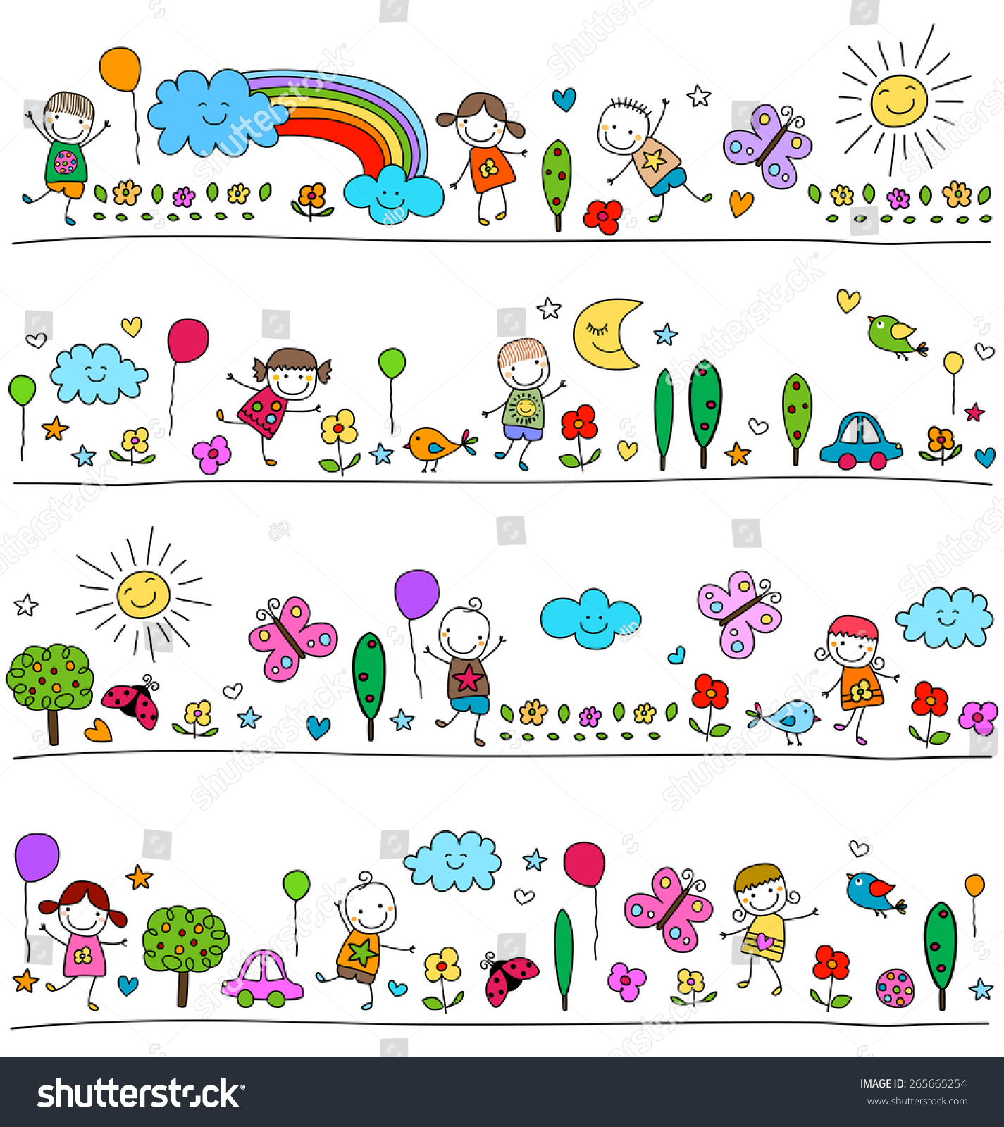 Colorful Pattern Children Cute Nature Elements Stock Vector 265665254 ...