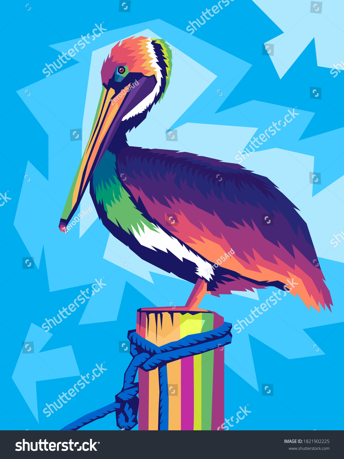 Vektor Stok Colorful Pelican Pop Art Style On Tanpa Royalti 1821902225