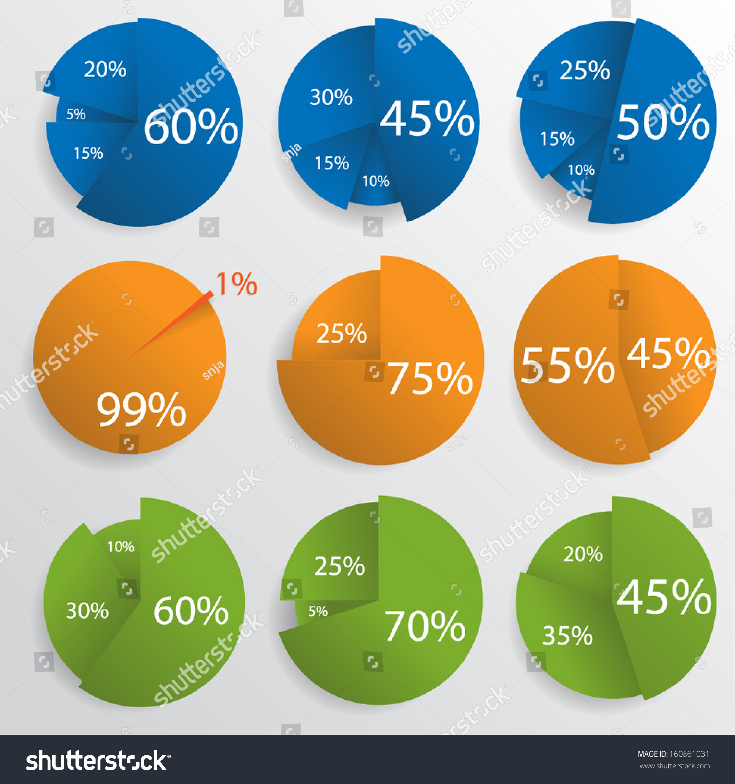 Colorful Pie Chart Set Infographics Vector Stock Vector 160861031 ...