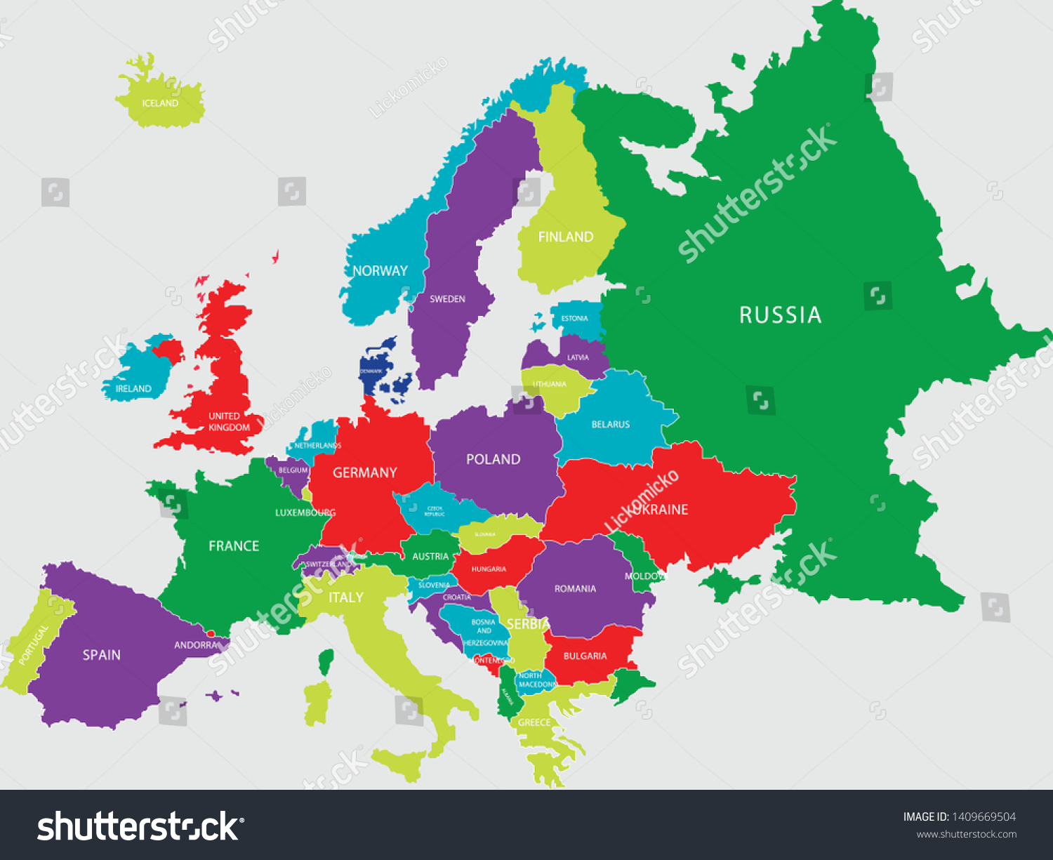 Colorful Political Map Europe Vector De Stock Libre De Regalías 1409669504