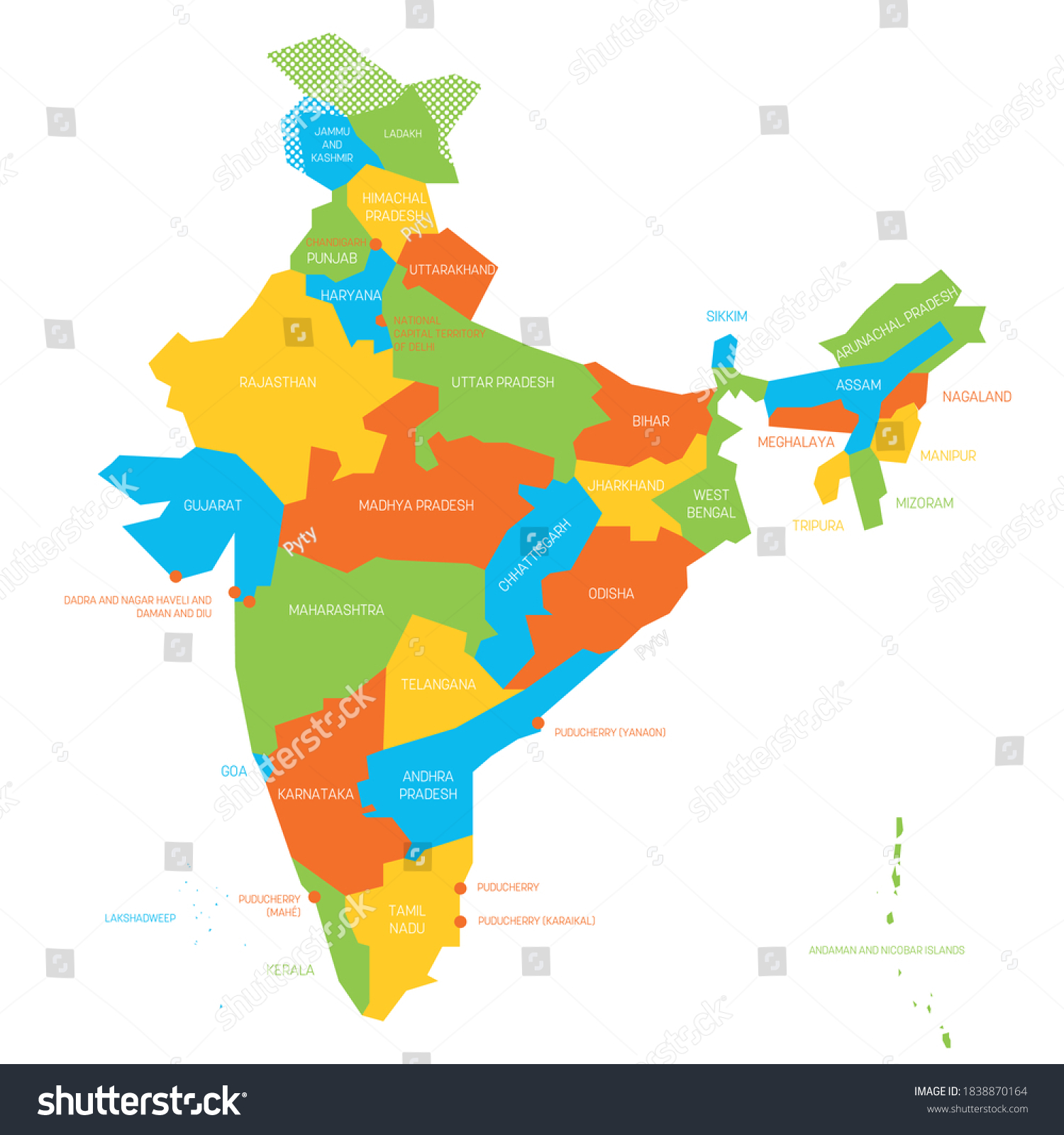 Colorful Political Map India Administrative Divisions: Vetor Stock ...