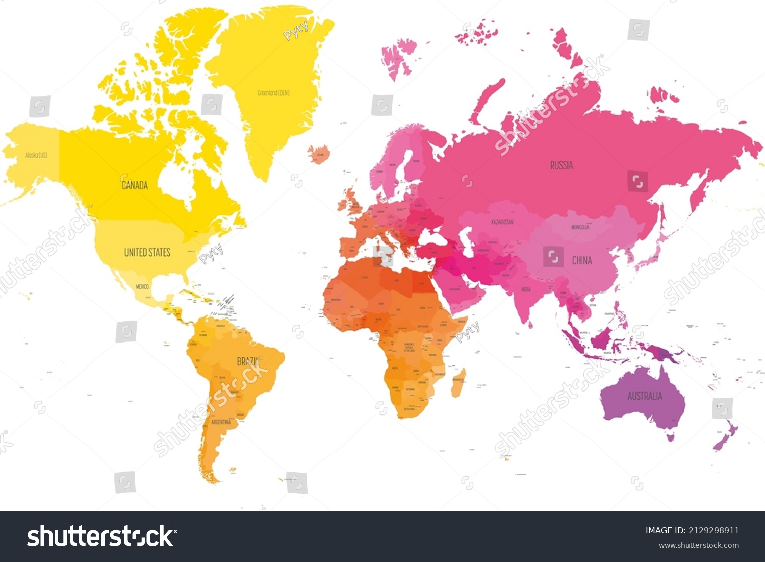 Colorful Political Map World Stock Vector (Royalty Free) 2129298911 ...