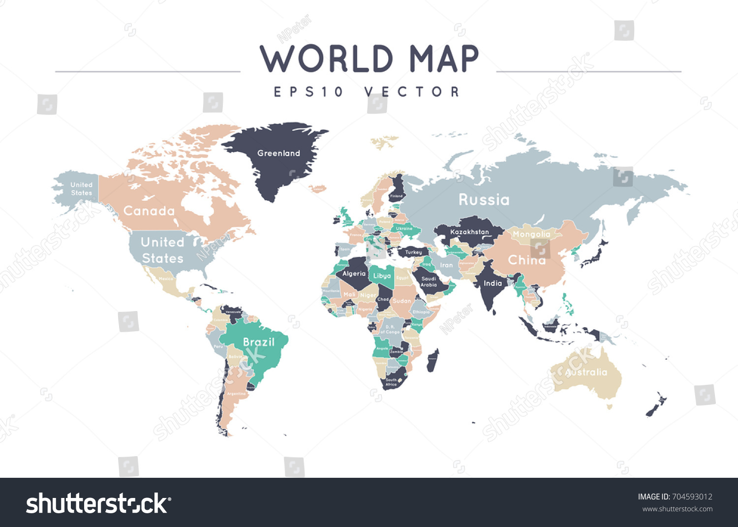 Colorful Political World Map Name Borders Stock Vector (Royalty Free ...