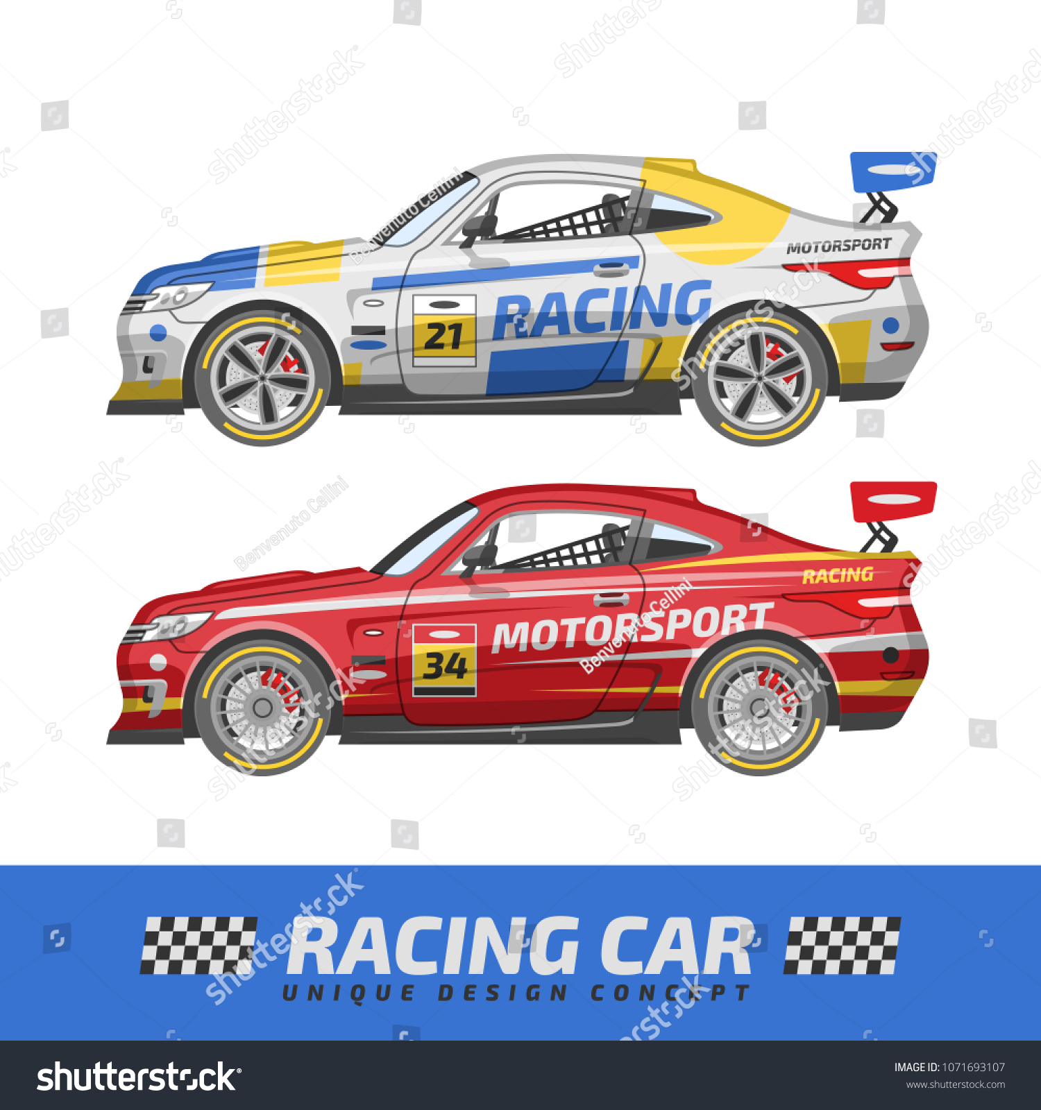 Download Colorful Racing Car Unique Design Mockup Stock Vector Royalty Free 1071693107 PSD Mockup Templates