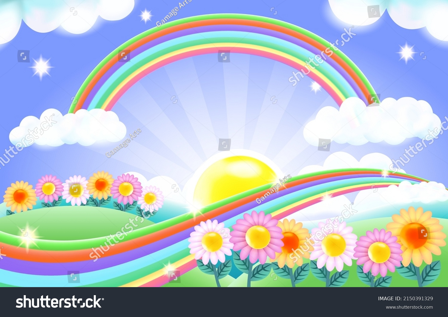 Colorful Rainbow Garden Vector Background Stock Vector (Royalty Free