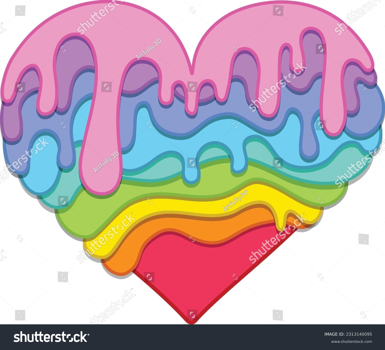 SVG of Colorful rainbow heart with dripping colors for Pride month svg