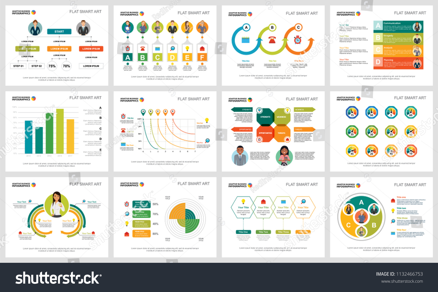 Colorful Research Planning Infographic Charts Set Stock Vector (Royalty ...